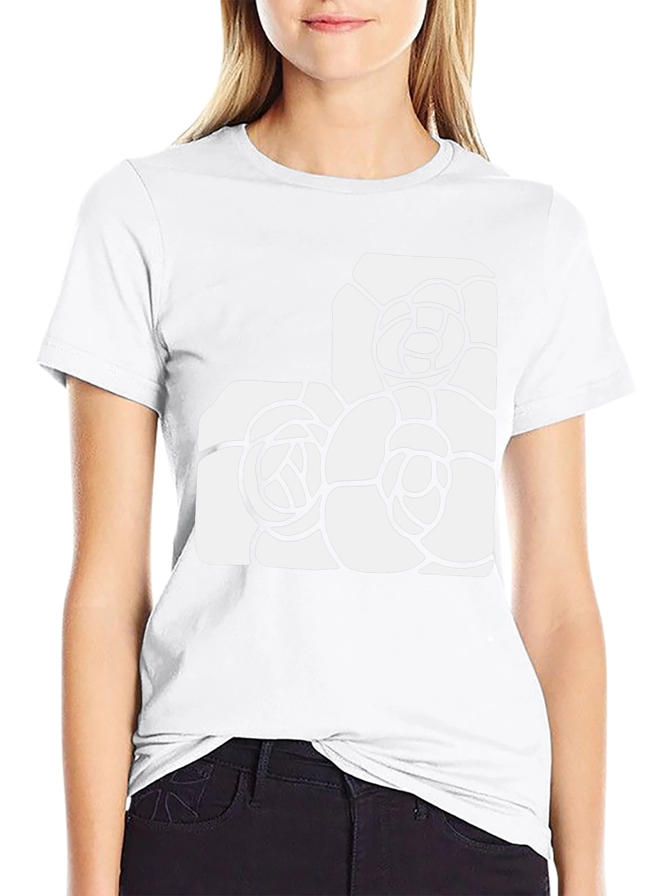 Black Tee with Abstract Floral Design