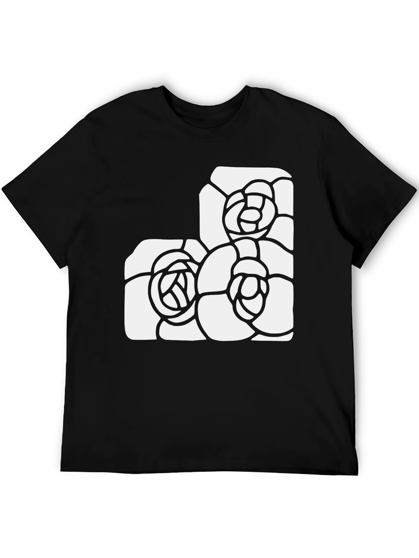 Black Tee with Abstract Floral Design