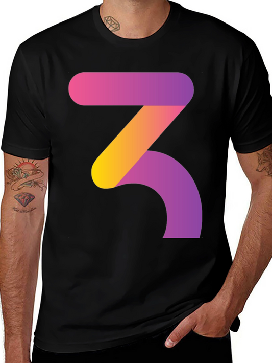 Gradient Number 3 Graphic Tee - Modern Style