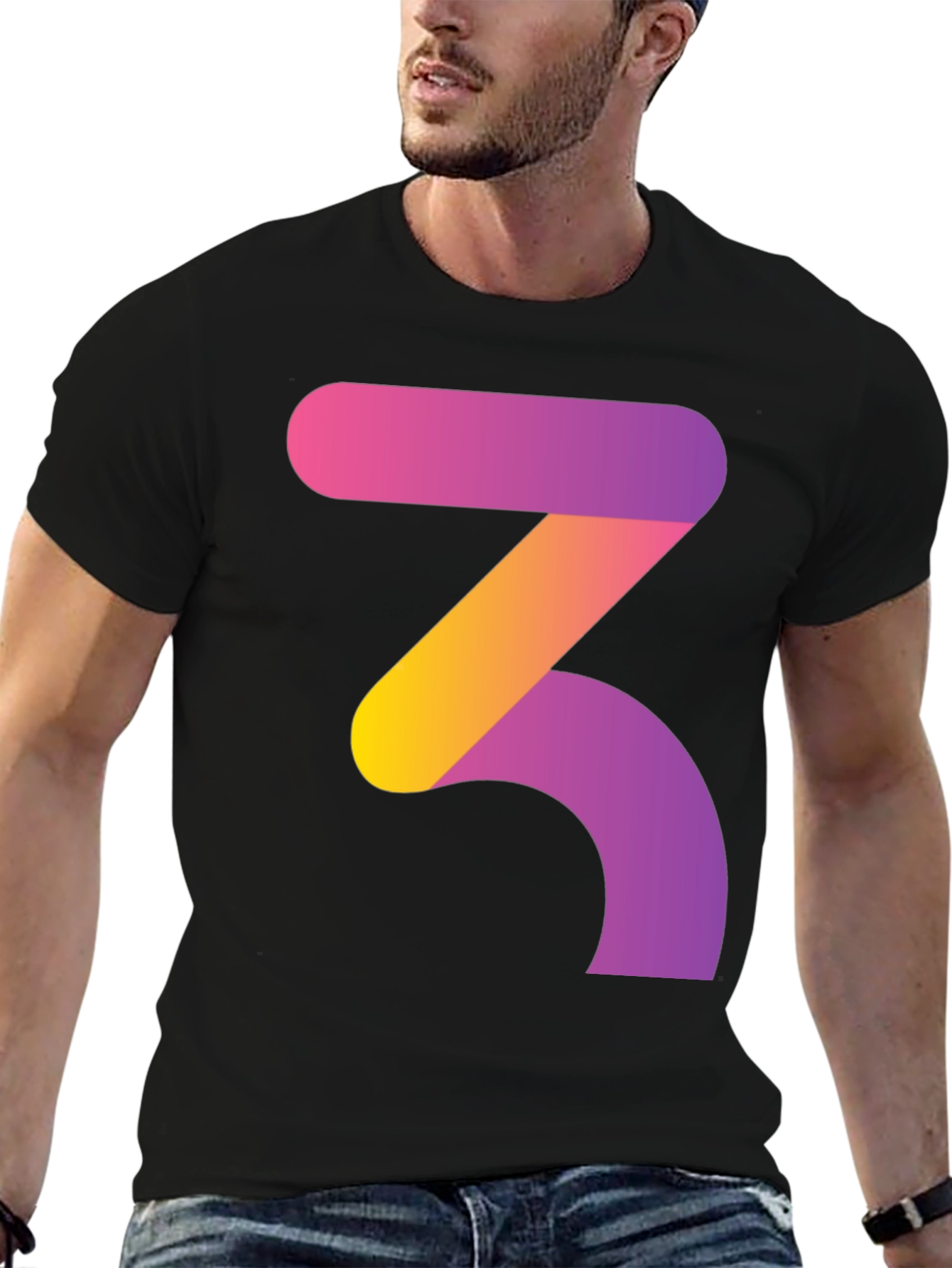 Gradient Number 3 Graphic Tee - Modern Style