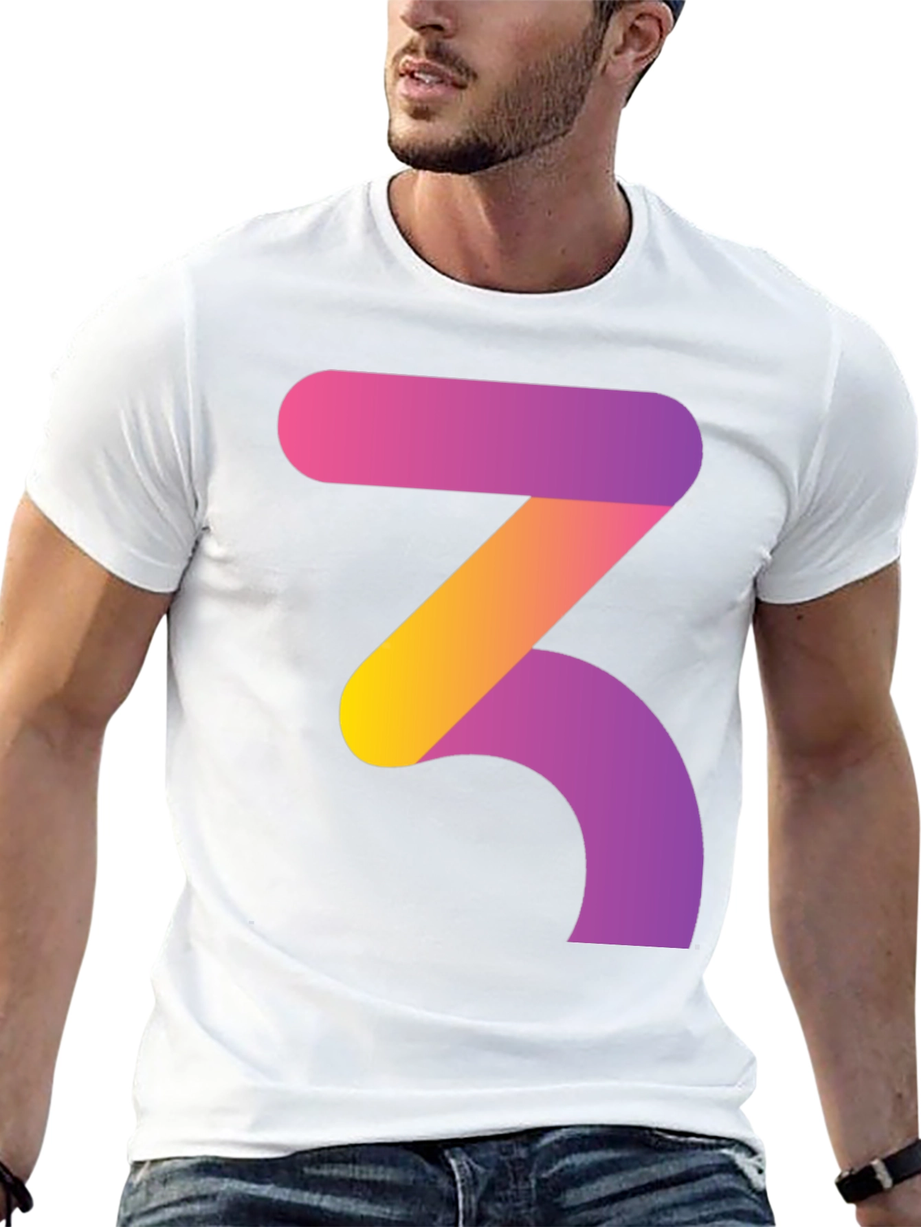 Gradient Number 3 Graphic Tee - Modern Style