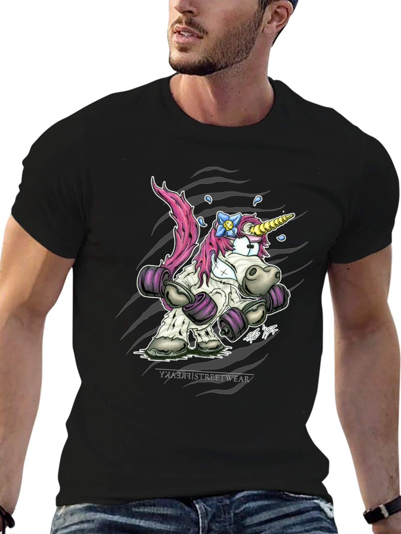 Unicorn Powerlifter Black T-Shirt