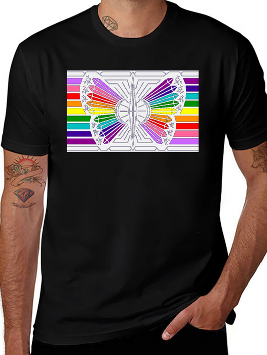 Rainbow Butterfly Graphic Tee - Black Cotton Casual Shirt