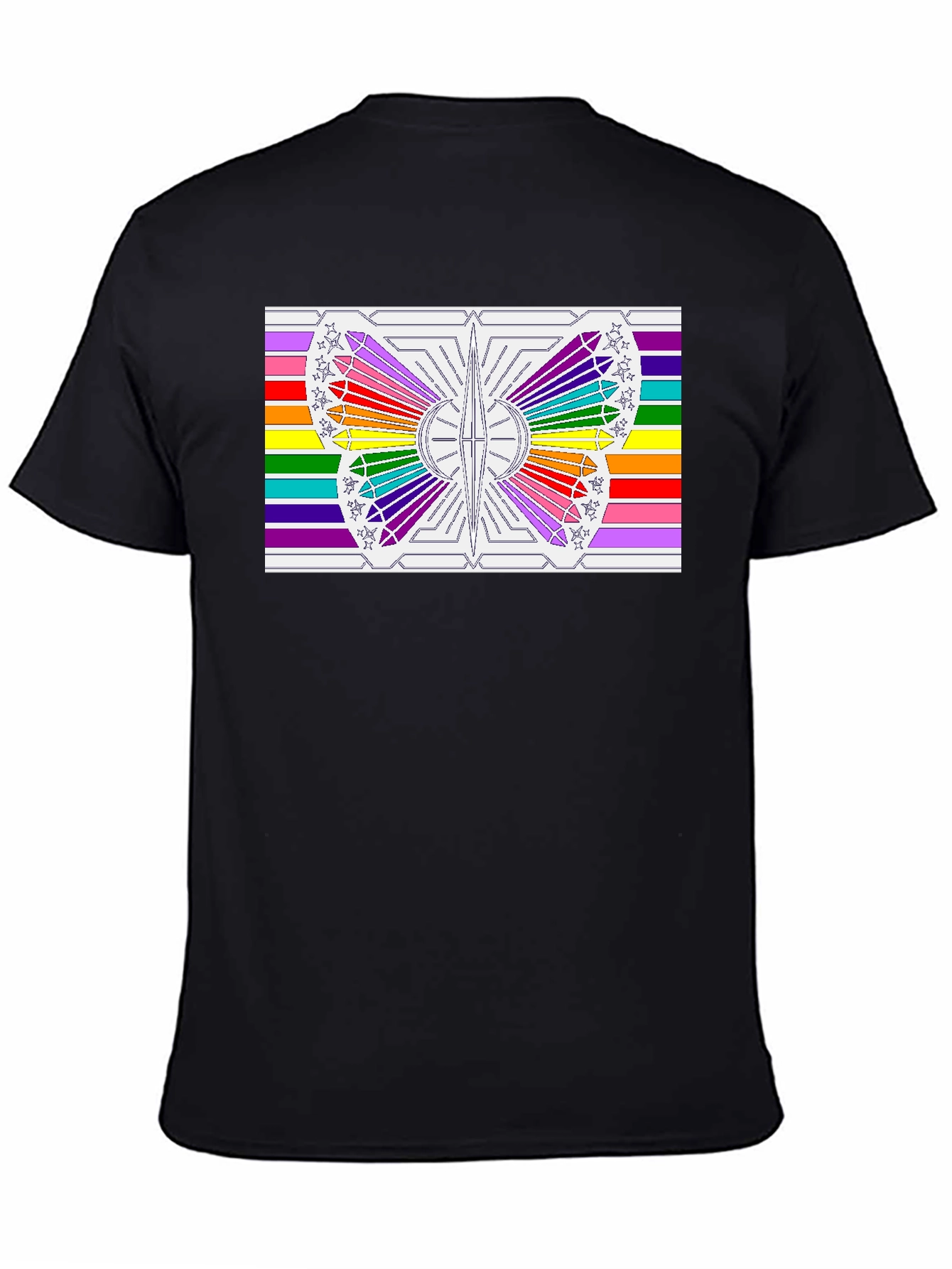 Rainbow Butterfly Graphic Tee - Black Cotton Casual Shirt