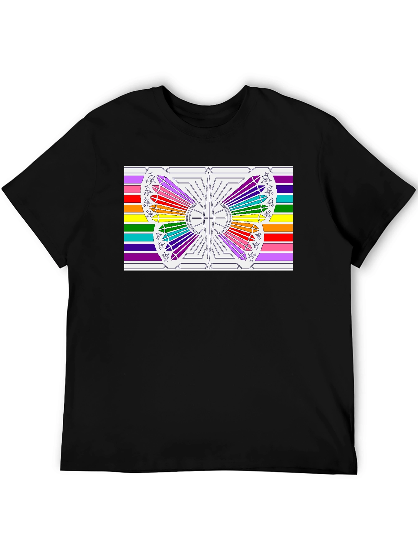 Rainbow Butterfly Graphic Tee - Black Cotton Casual Shirt