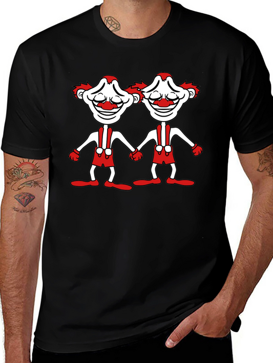 Twin Clown Graphic Tee - Black Cotton T-Shirt
