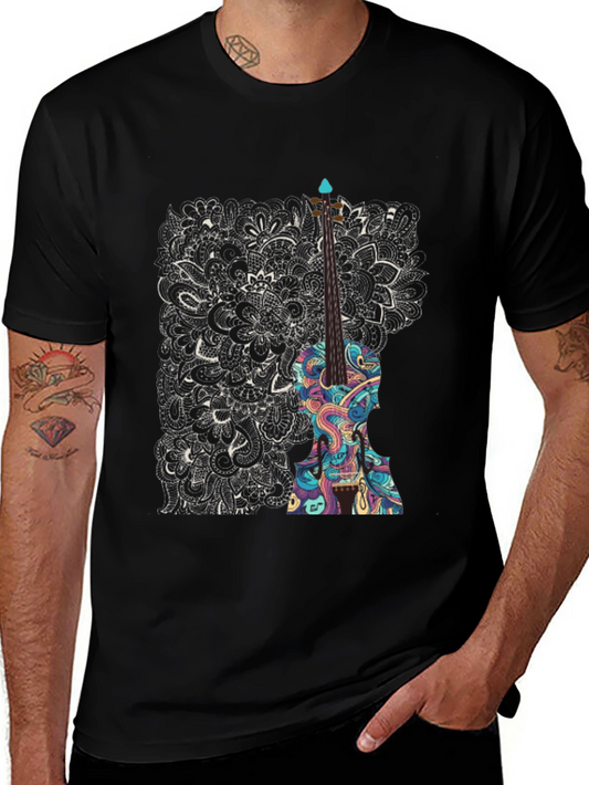 Abstract Violin Graphic Tee - Unique Black T-Shirt