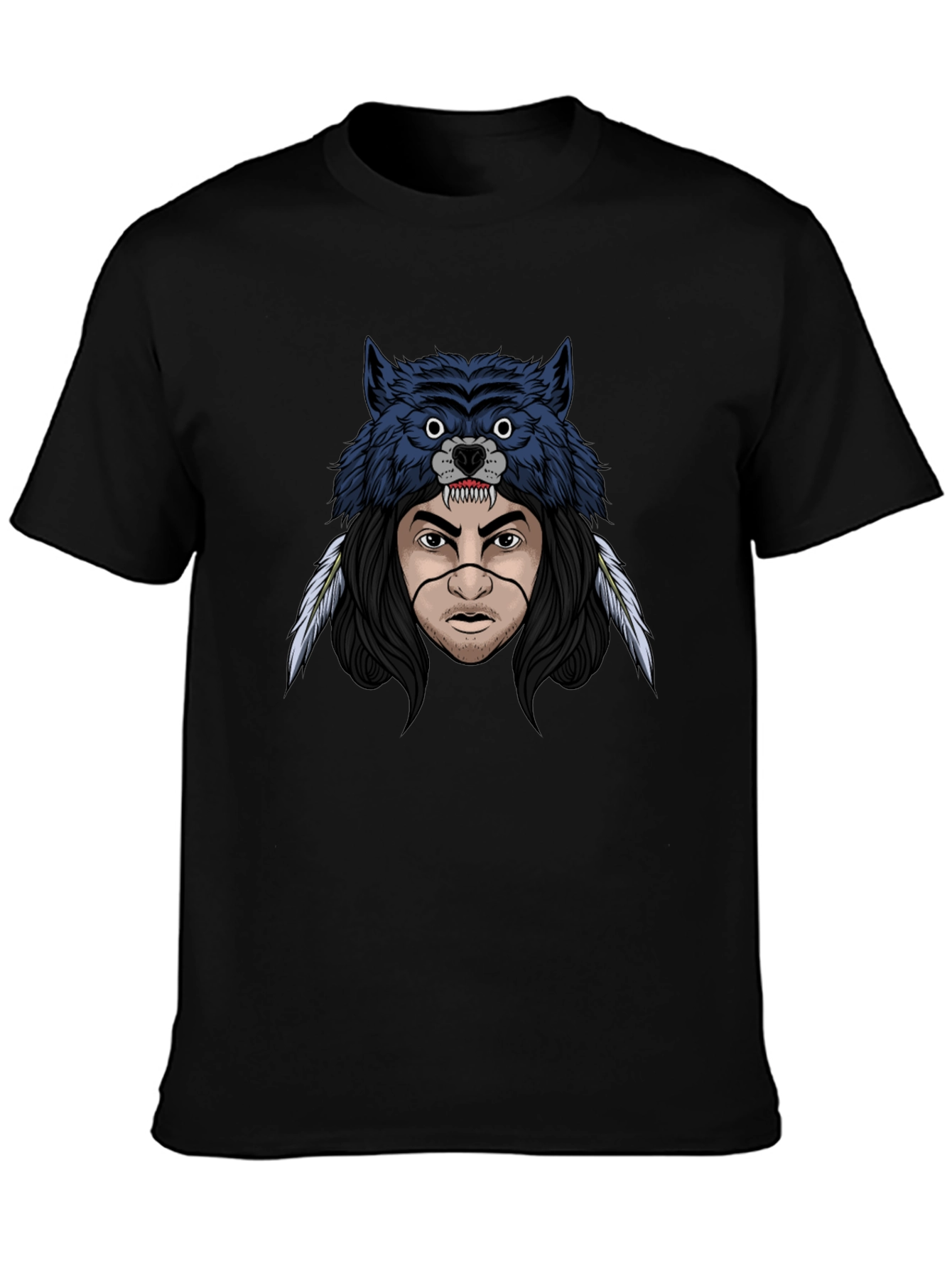 Wolf Headdress Graphic T-Shirt - Mens Black Tee