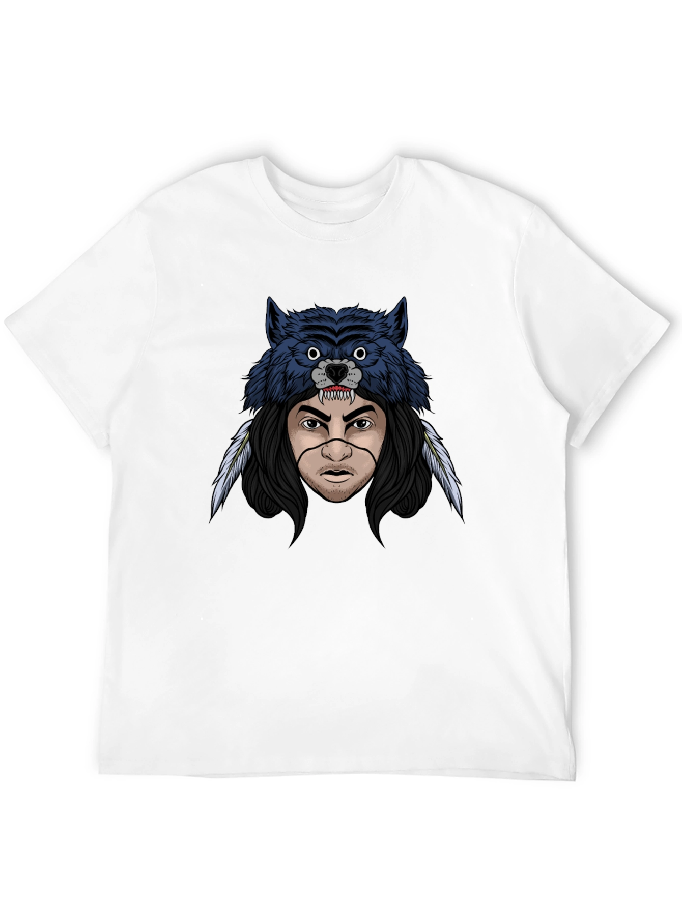Wolf Headdress Graphic T-Shirt - Mens Black Tee