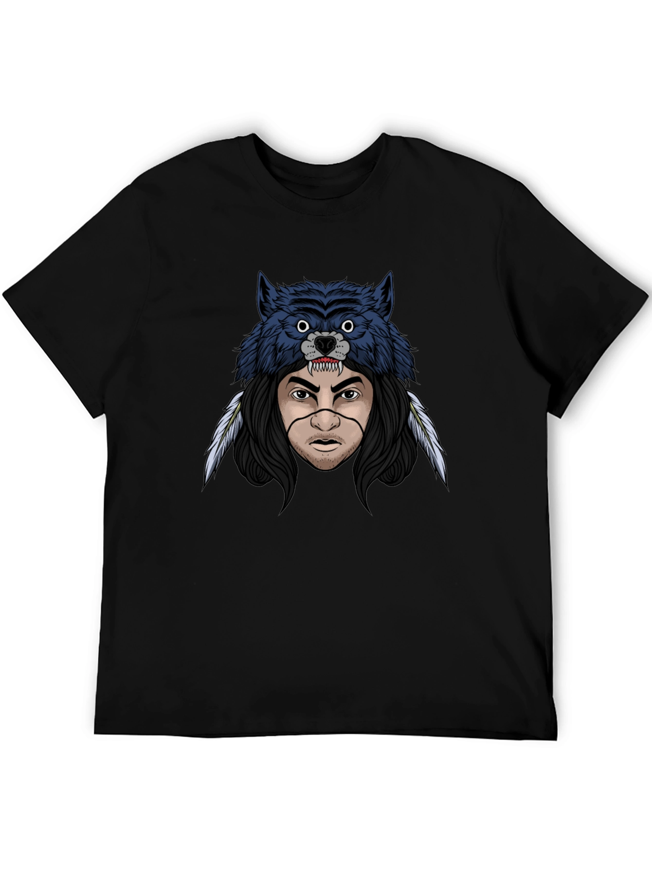 Wolf Headdress Graphic T-Shirt - Mens Black Tee