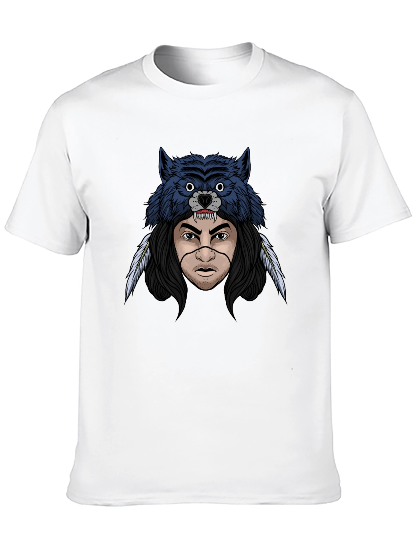 Wolf Headdress Graphic T-Shirt - Mens Black Tee