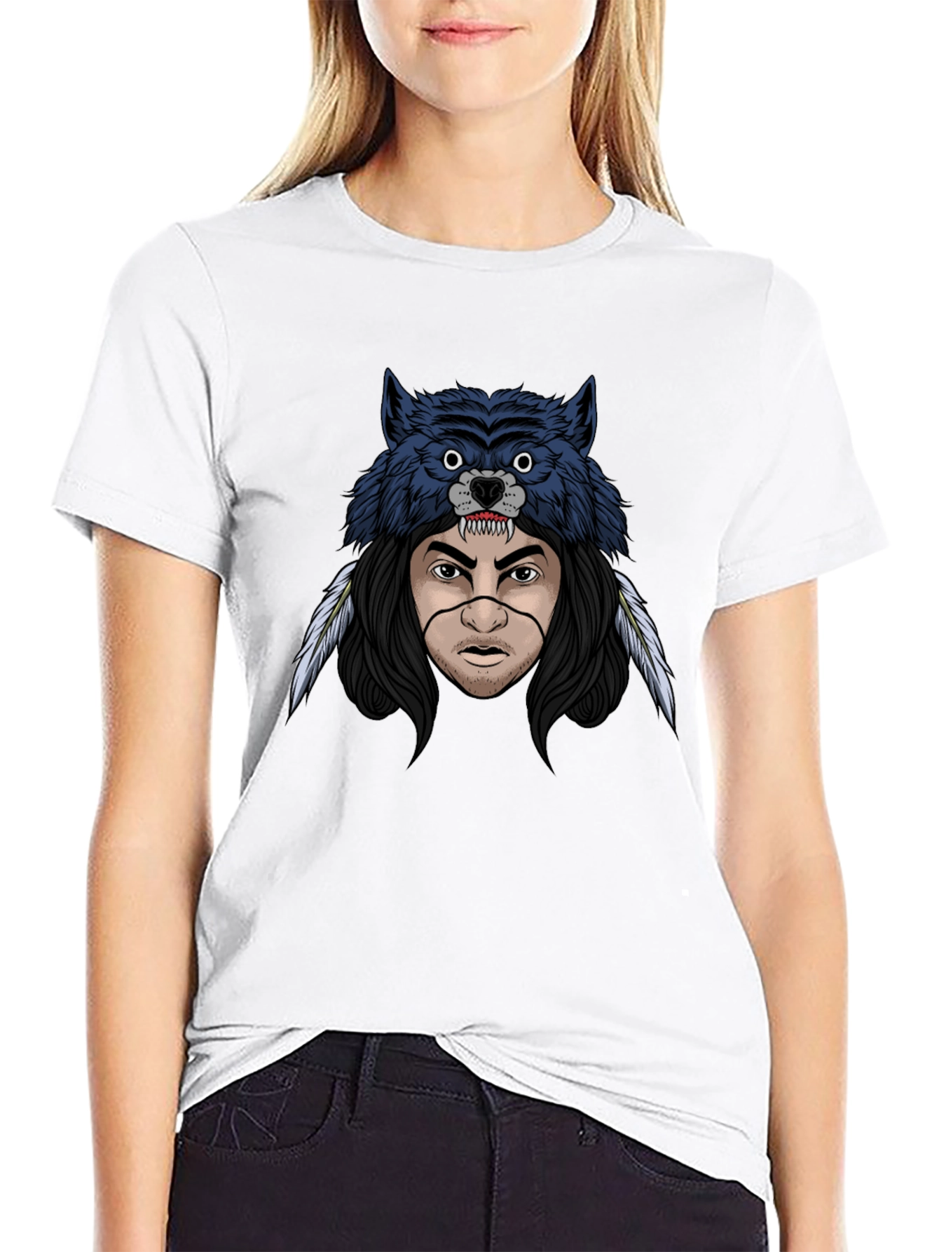 Wolf Headdress Graphic T-Shirt - Mens Black Tee