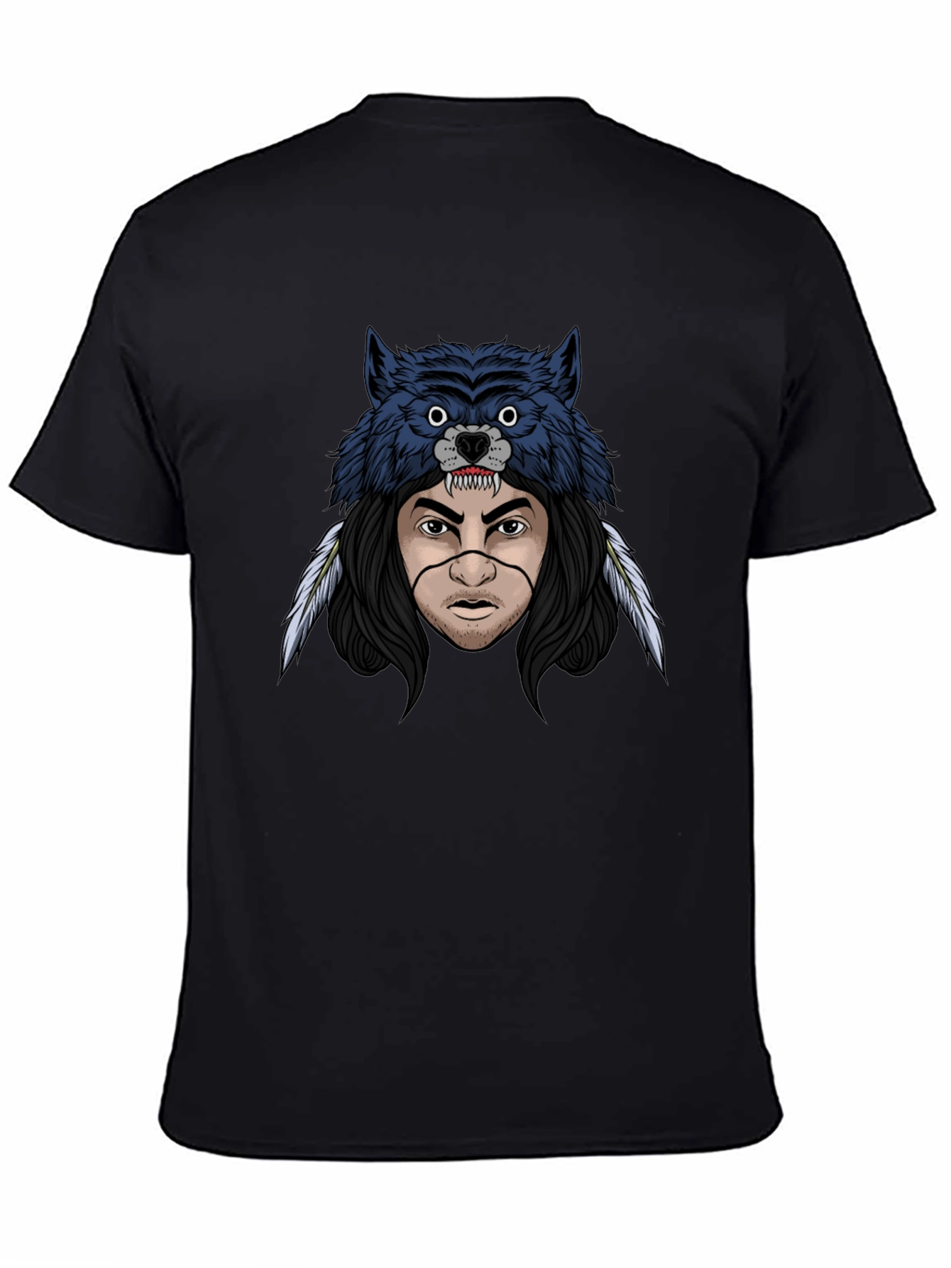 Wolf Headdress Graphic T-Shirt - Mens Black Tee