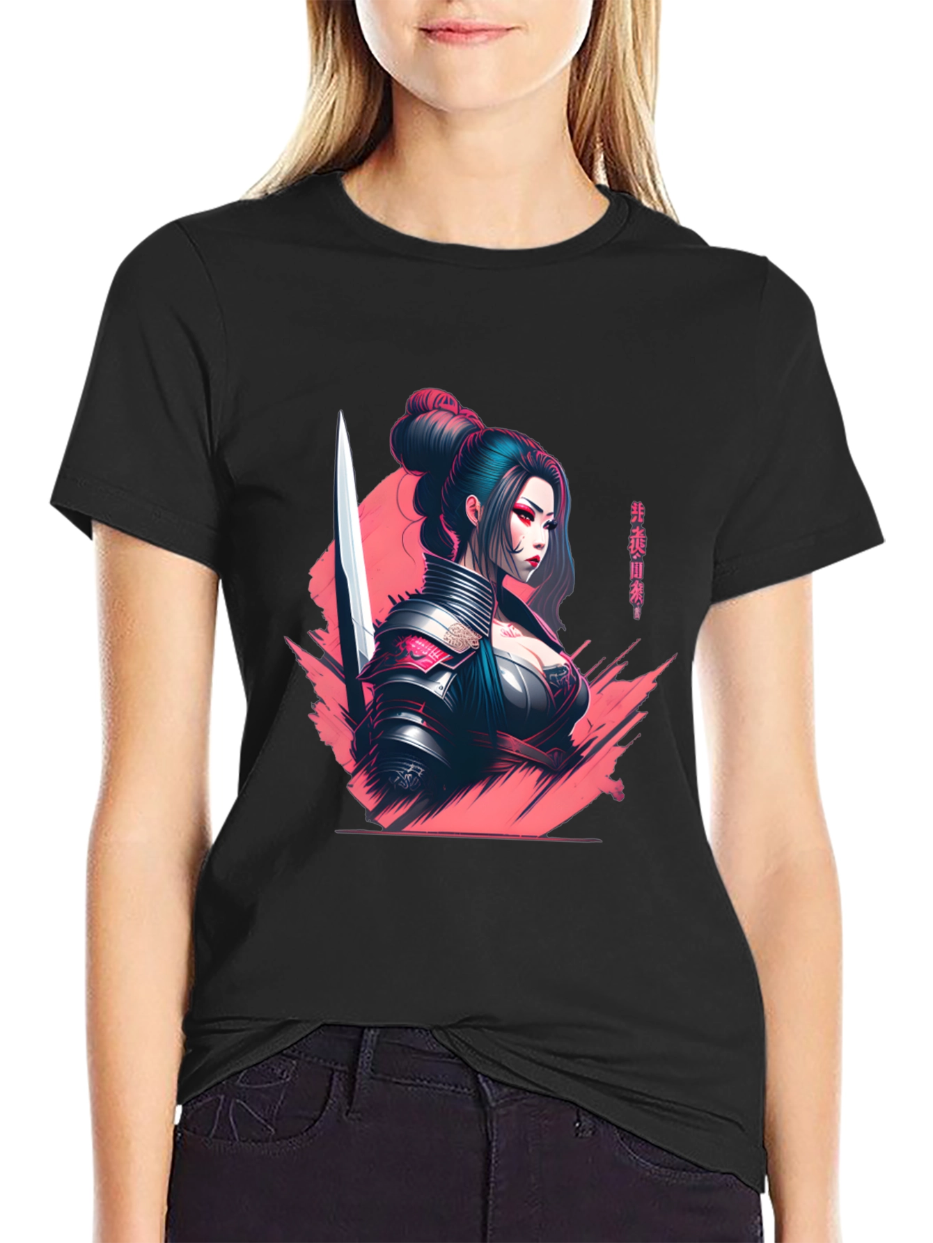 Samurai Girl Graphic T-Shirt - Sleek Anime Style