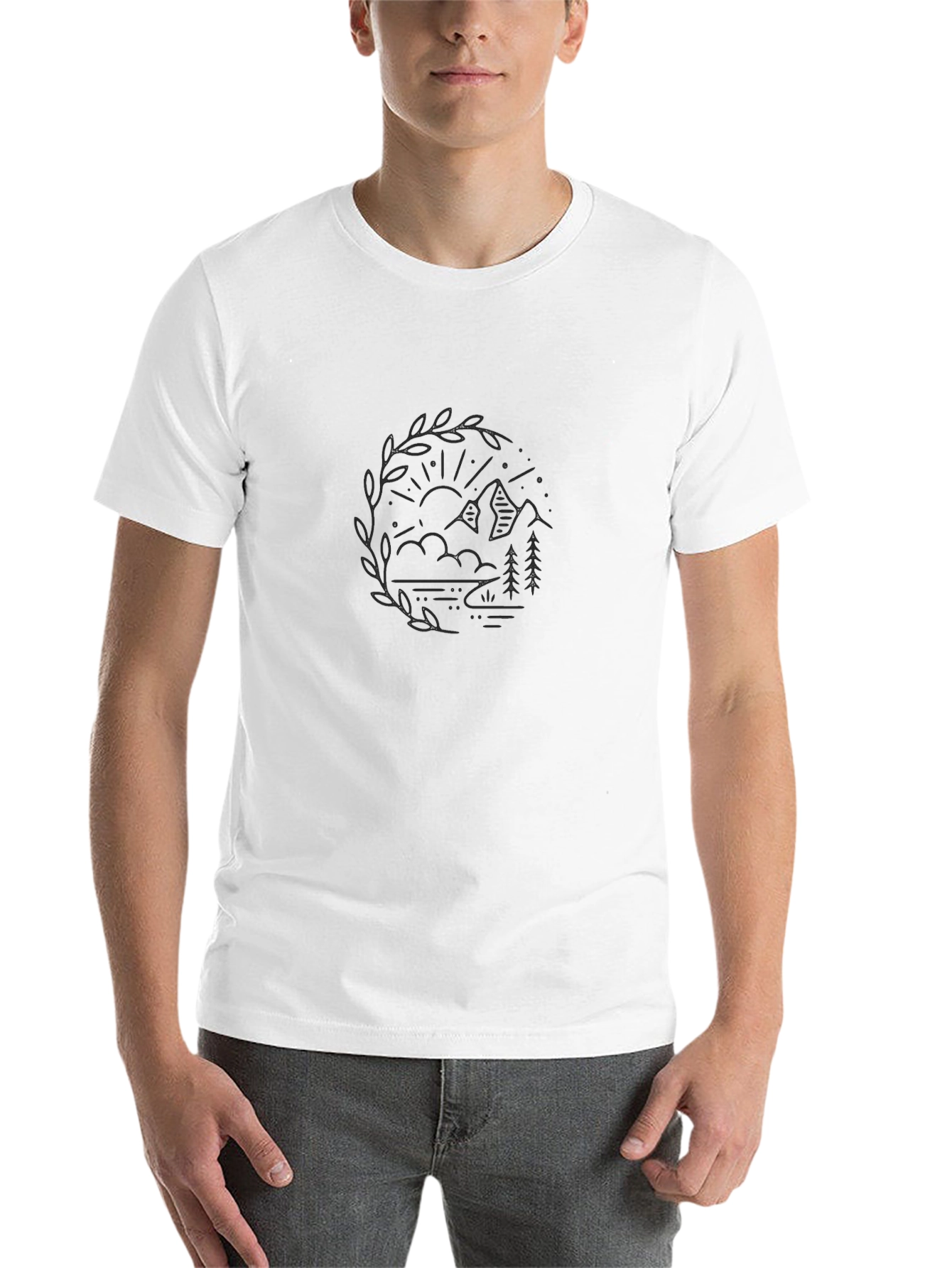 Nature Graphic Tee - Mountain Trees & Lake Design
