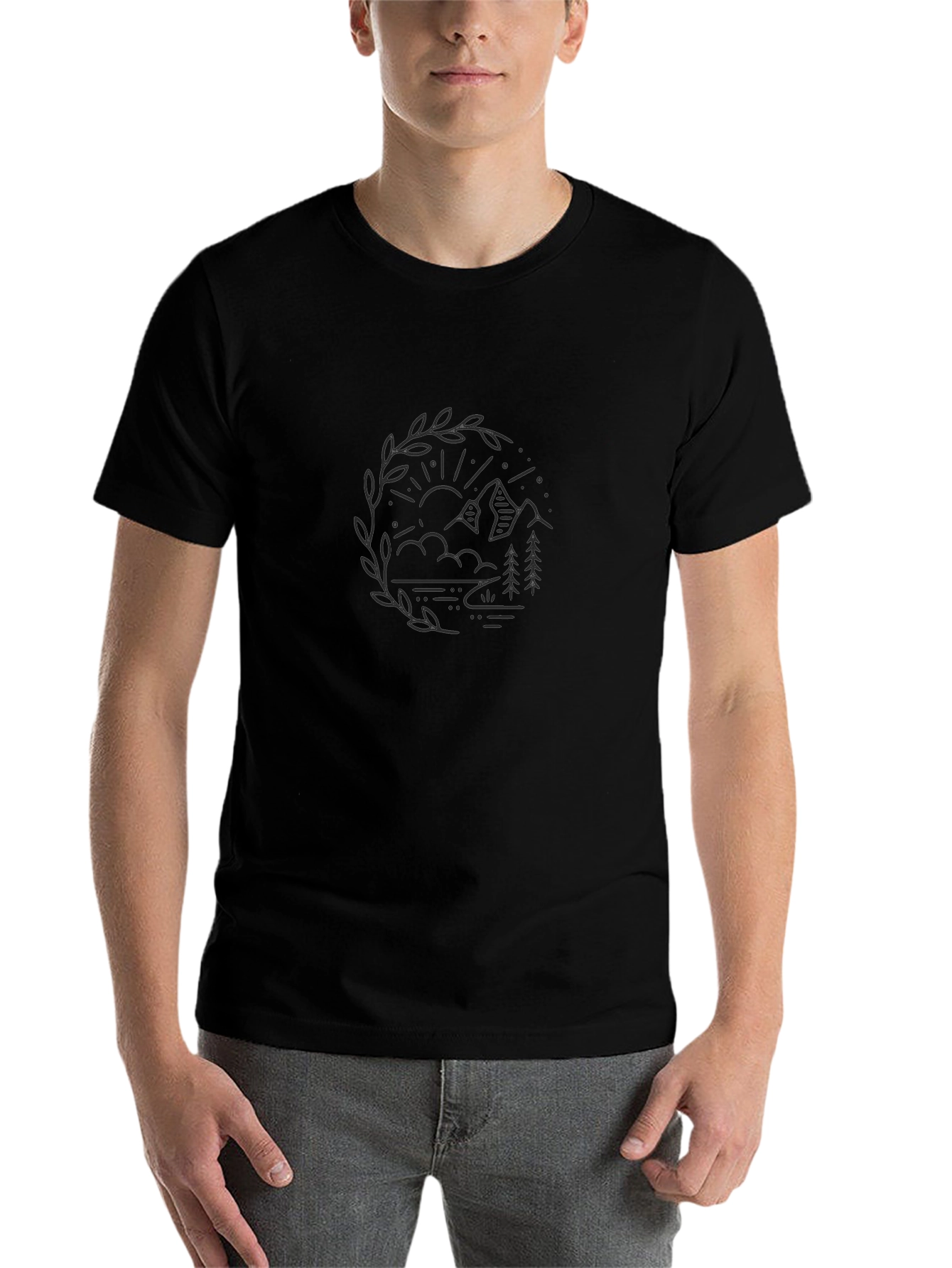 Nature Graphic Tee - Mountain Trees & Lake Design