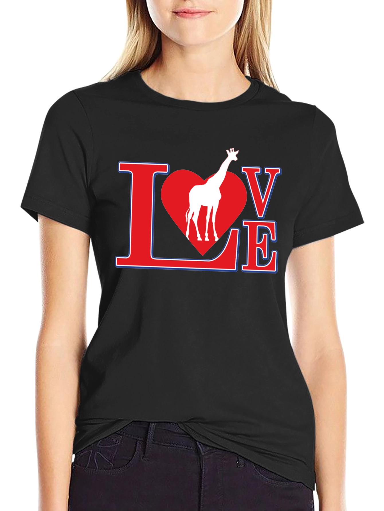 Giraffe Love Graphic T-Shirt - Black