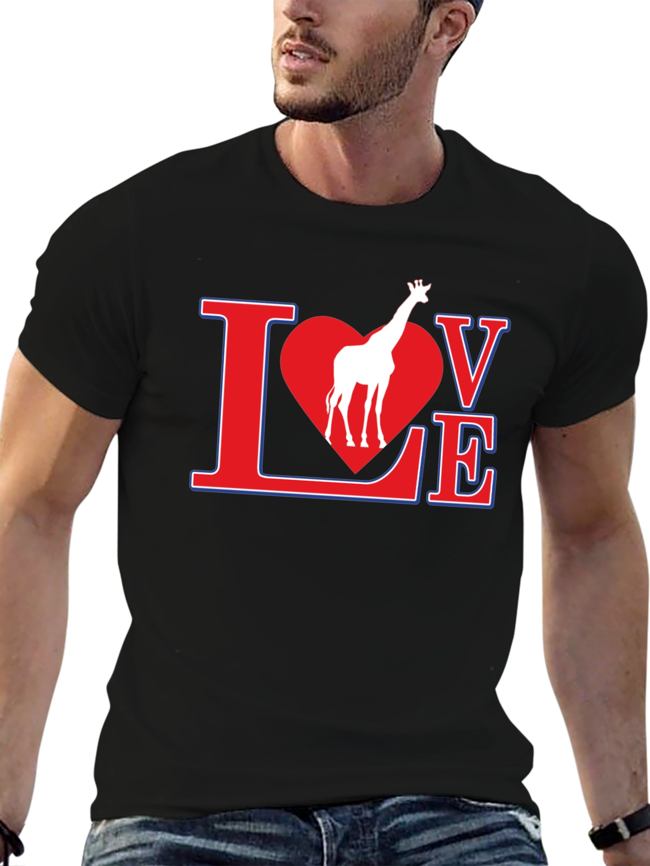 Giraffe Love Graphic T-Shirt - Black