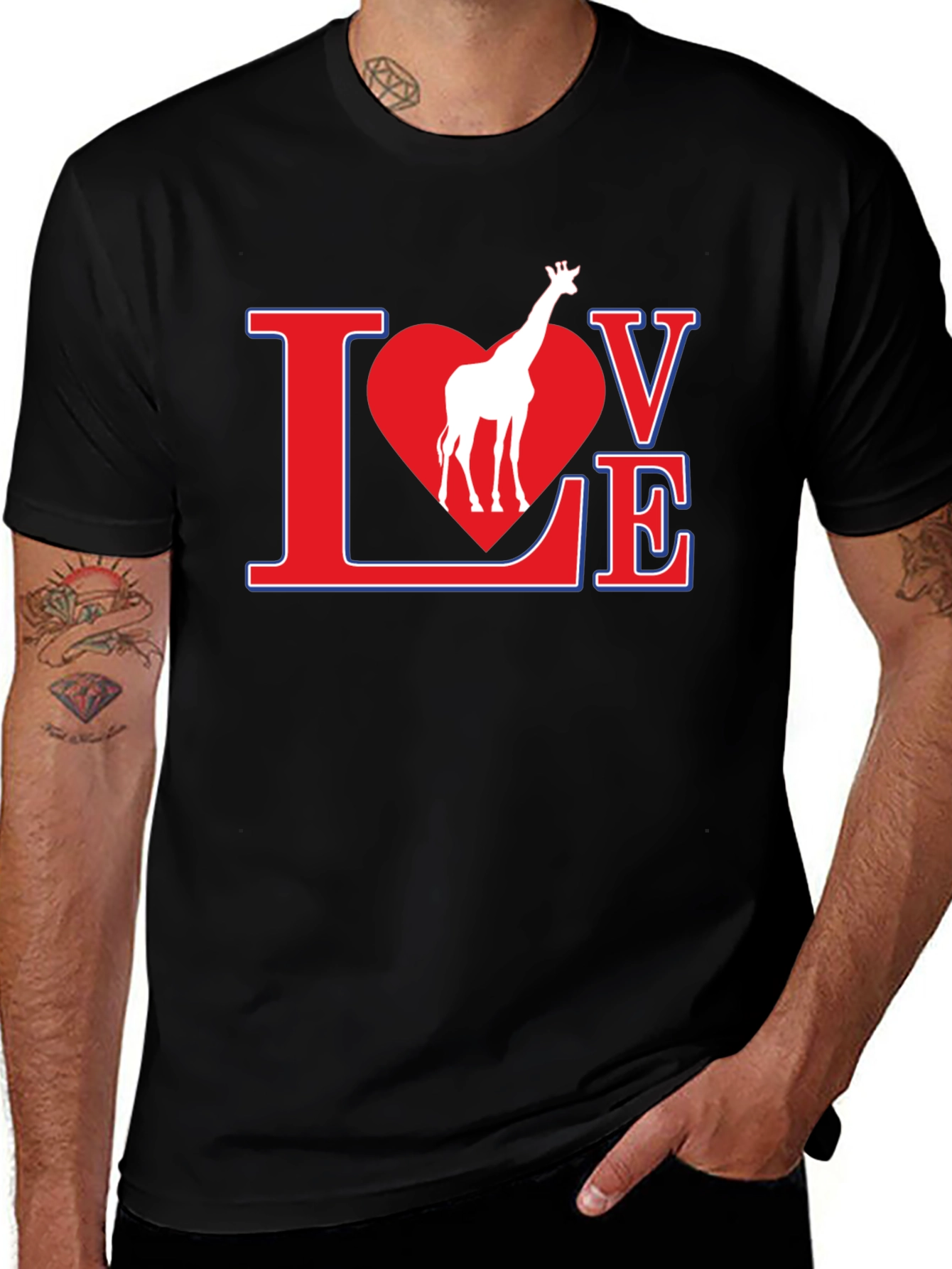 Giraffe Love Graphic T-Shirt - Black