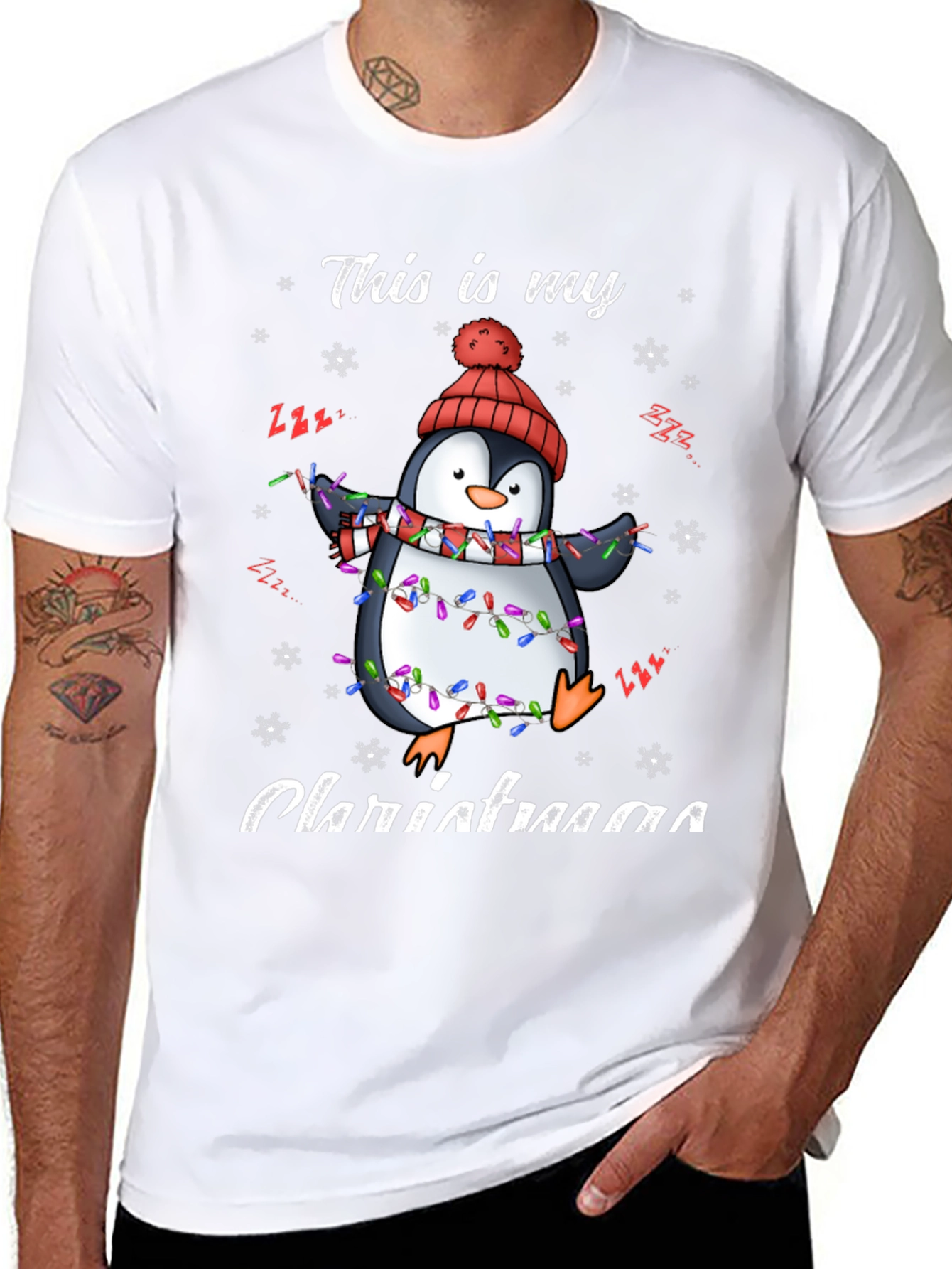 Penguin Christmas Lights Graphic Tee