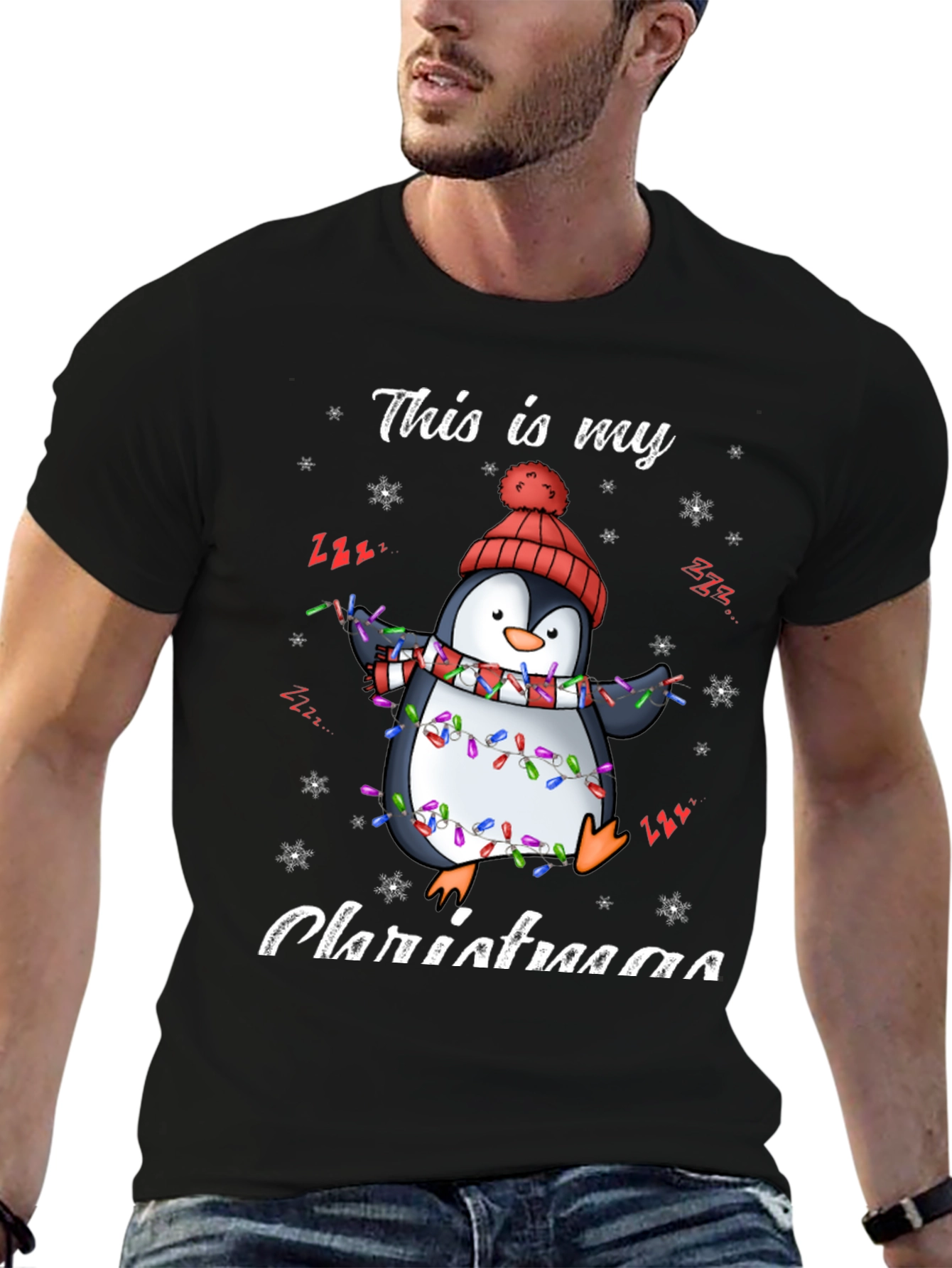 Penguin Christmas Lights Graphic Tee