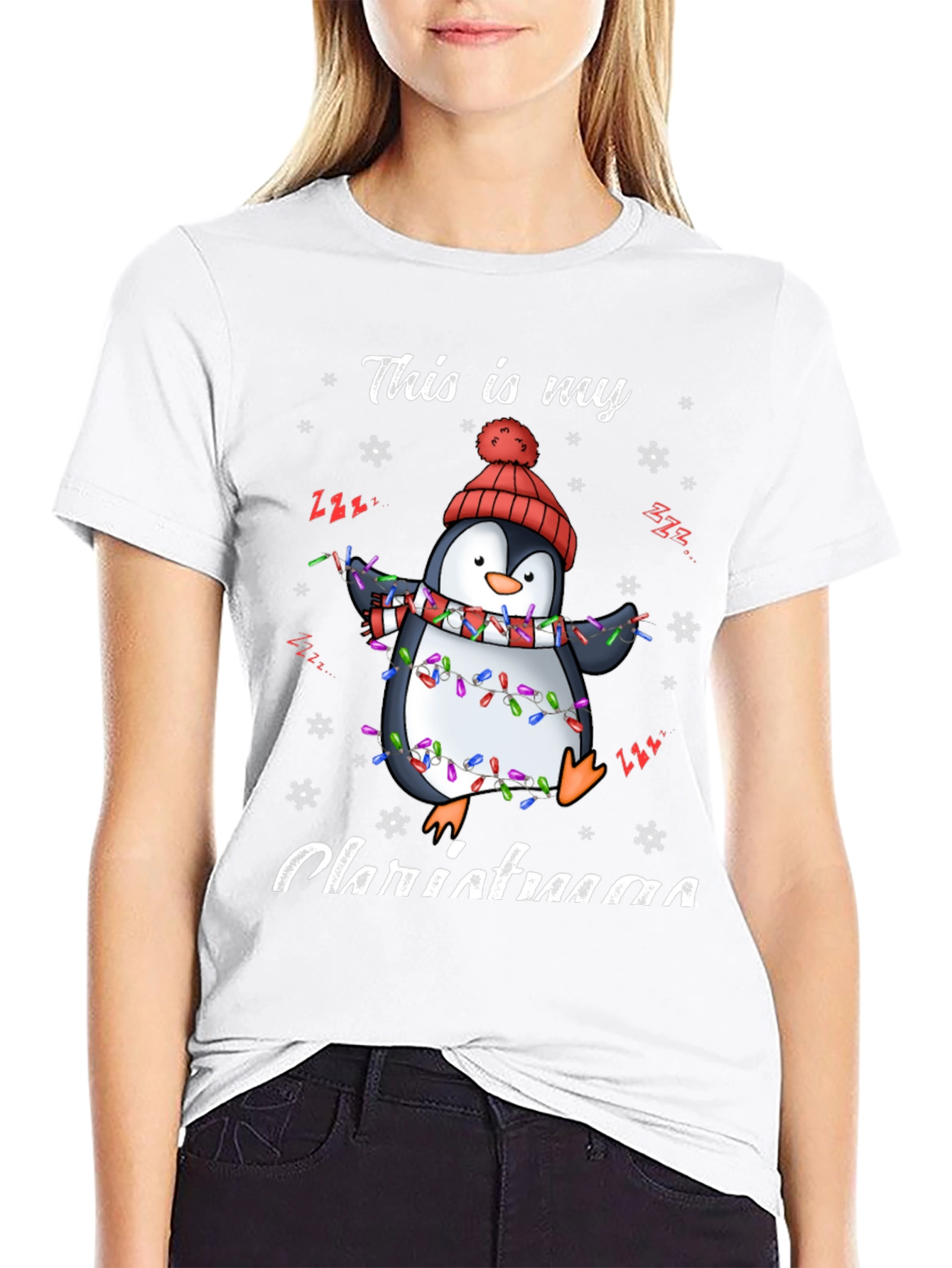 Penguin Christmas Lights Graphic Tee