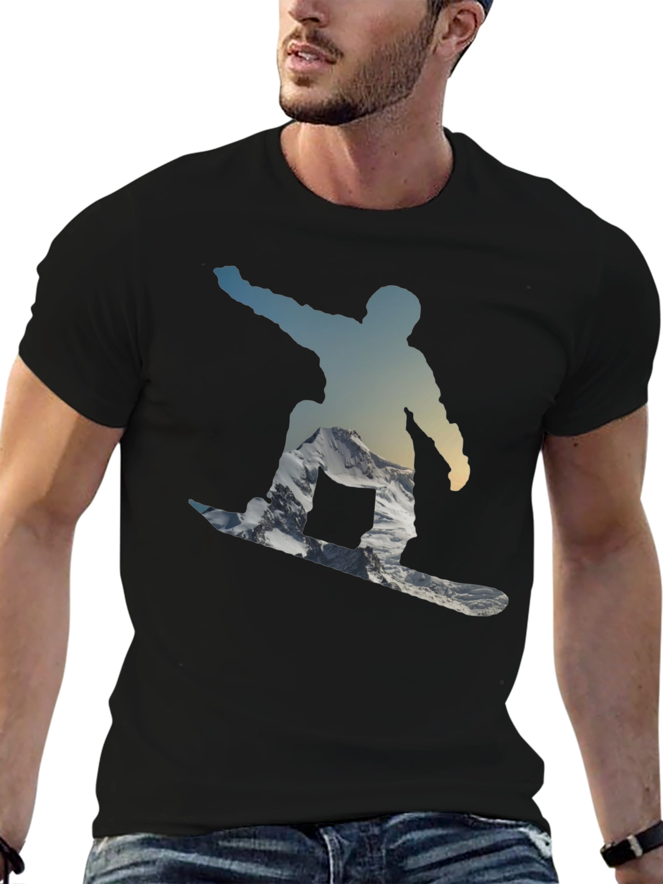 Snowboarder Silhouette Graphic Tee - Cool Black Shirt