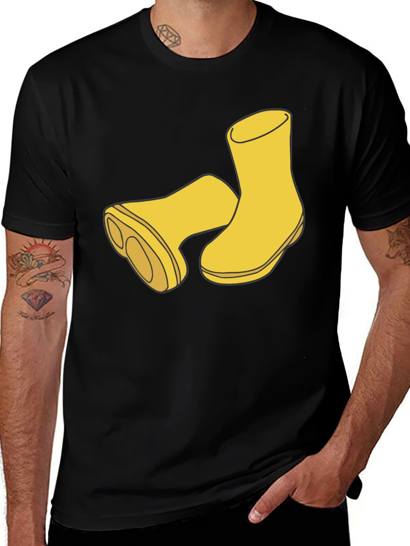 Rain Boot Graphic Tee - Stylish Black Cotton T-Shirt