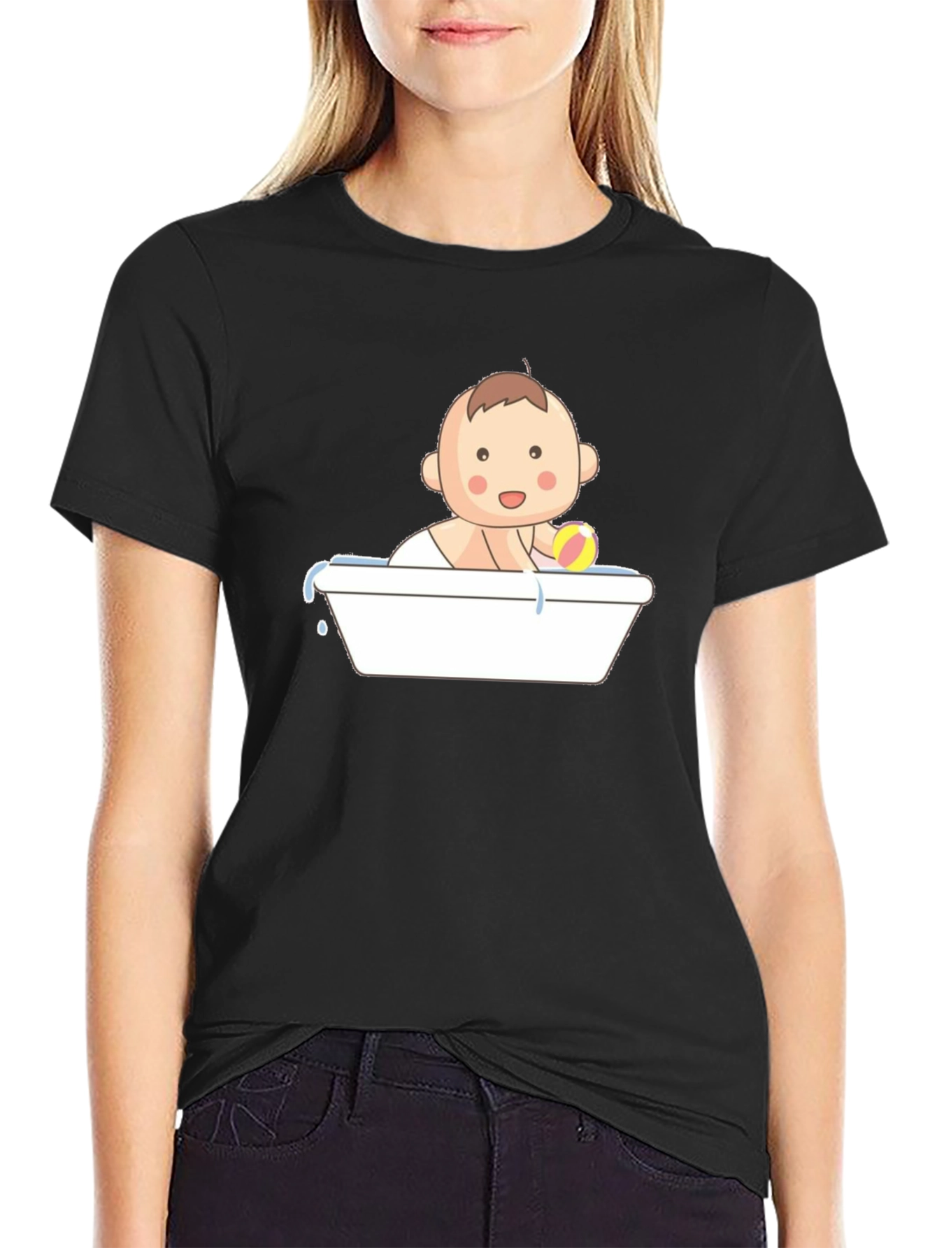 Baby in Tub Graphic Tee - Black Cotton T-Shirt