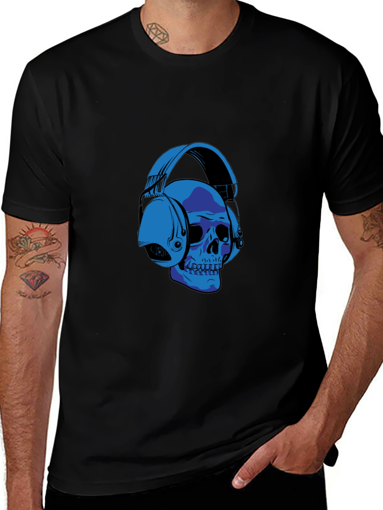 Skull with Headphones Graphic T-Shirt