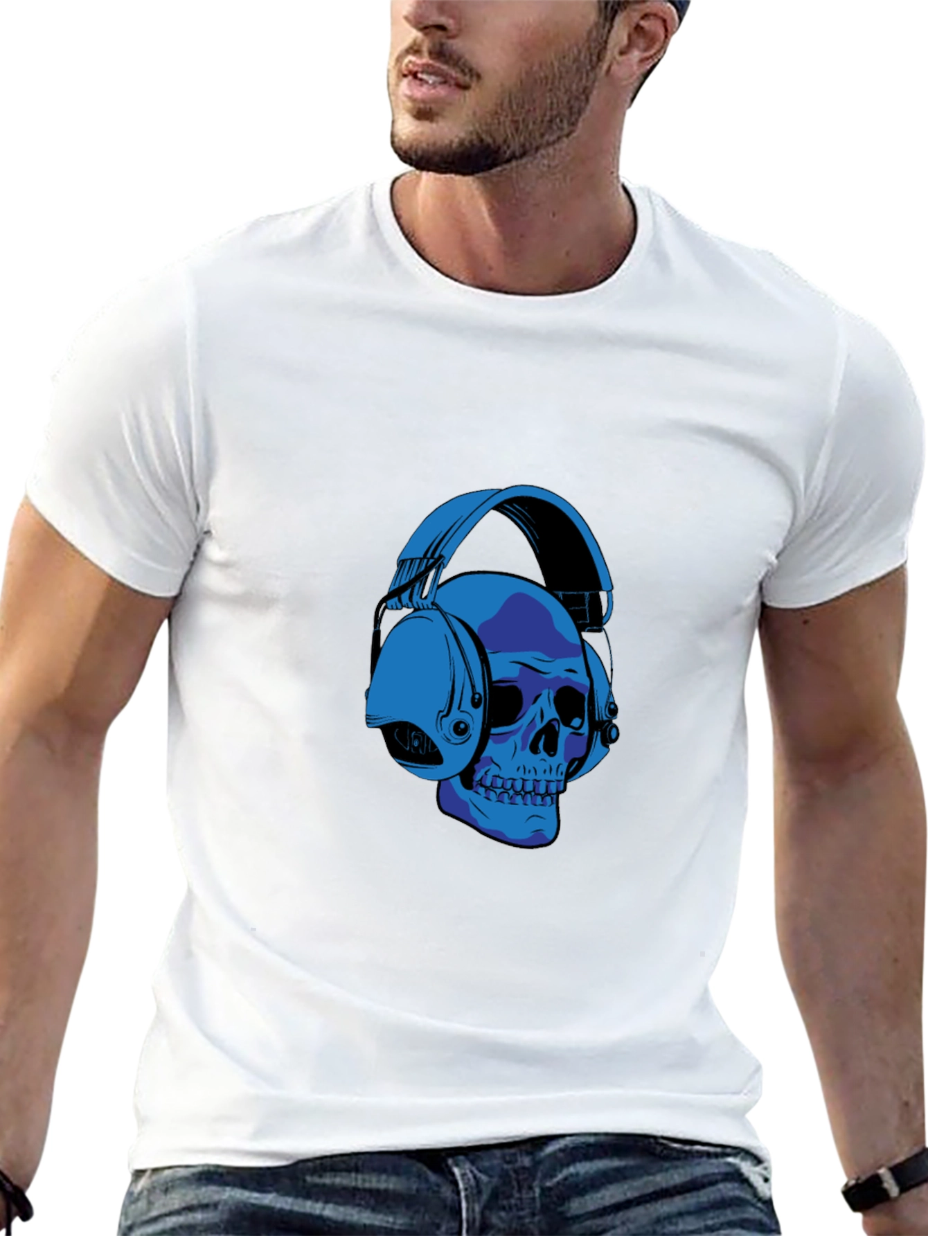 Skull with Headphones Graphic T-Shirt