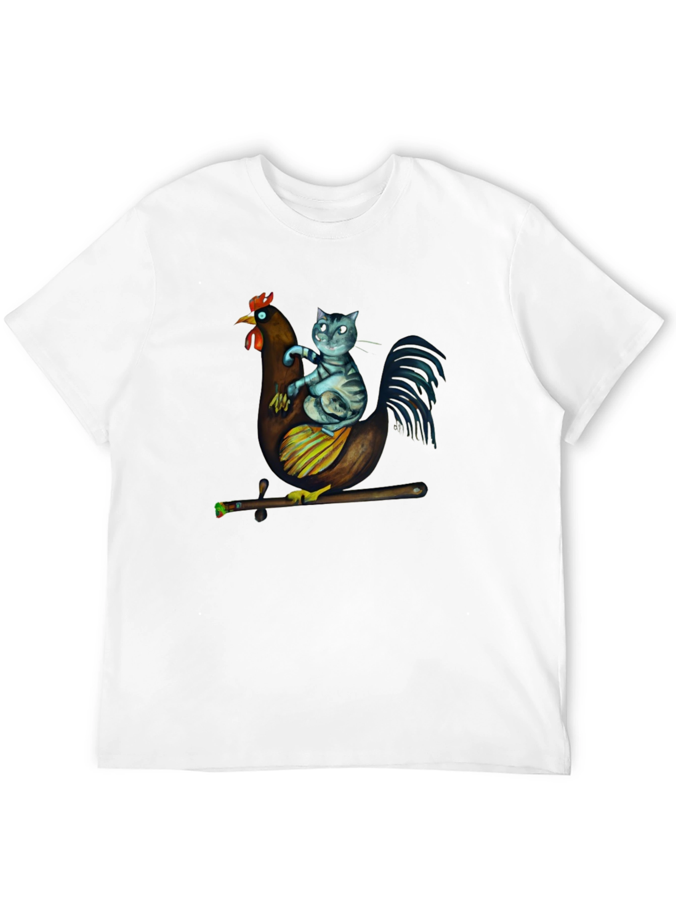 Cat Riding Chicken T-Shirt - Quirky Graphic Tee