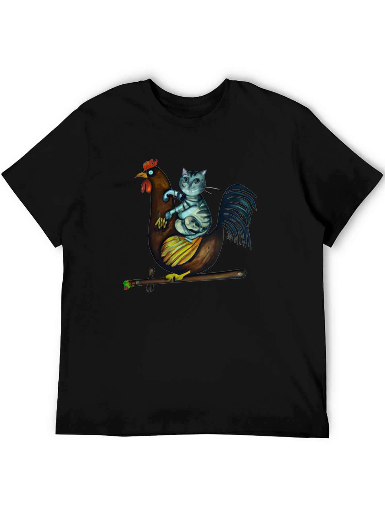 Cat Riding Chicken T-Shirt - Quirky Graphic Tee