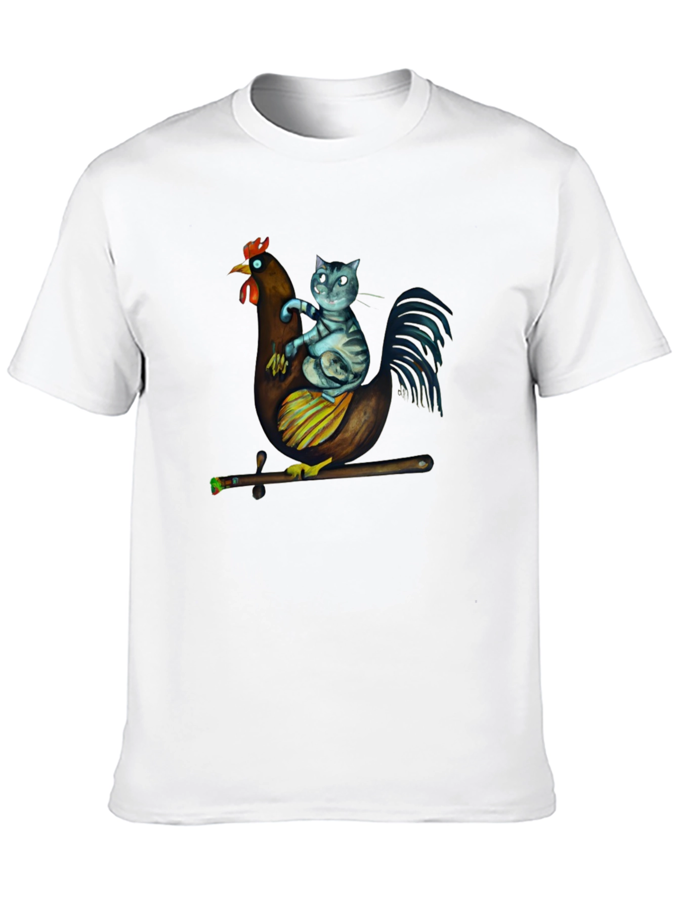 Cat Riding Chicken T-Shirt - Quirky Graphic Tee