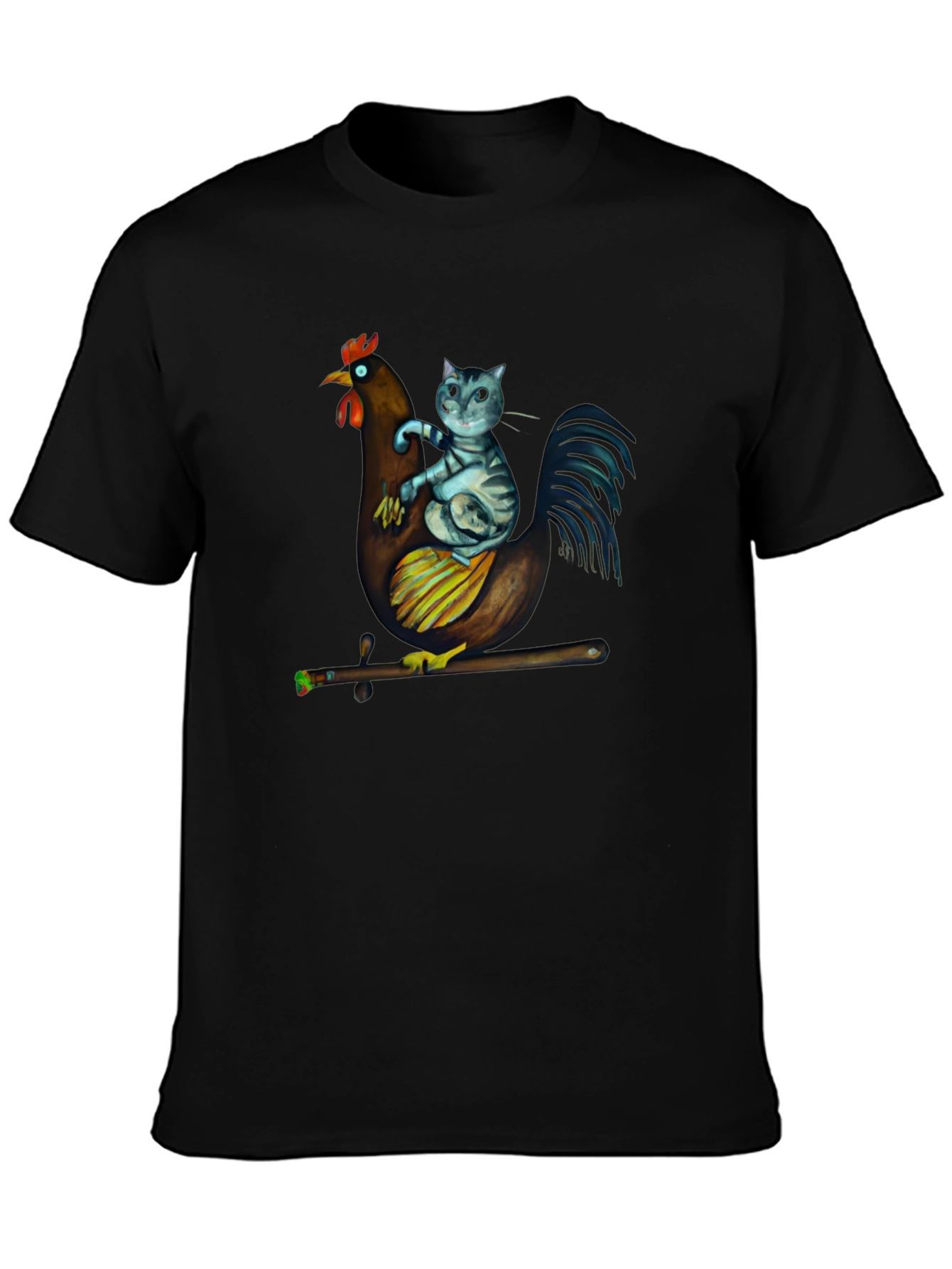 Cat Riding Chicken T-Shirt - Quirky Graphic Tee