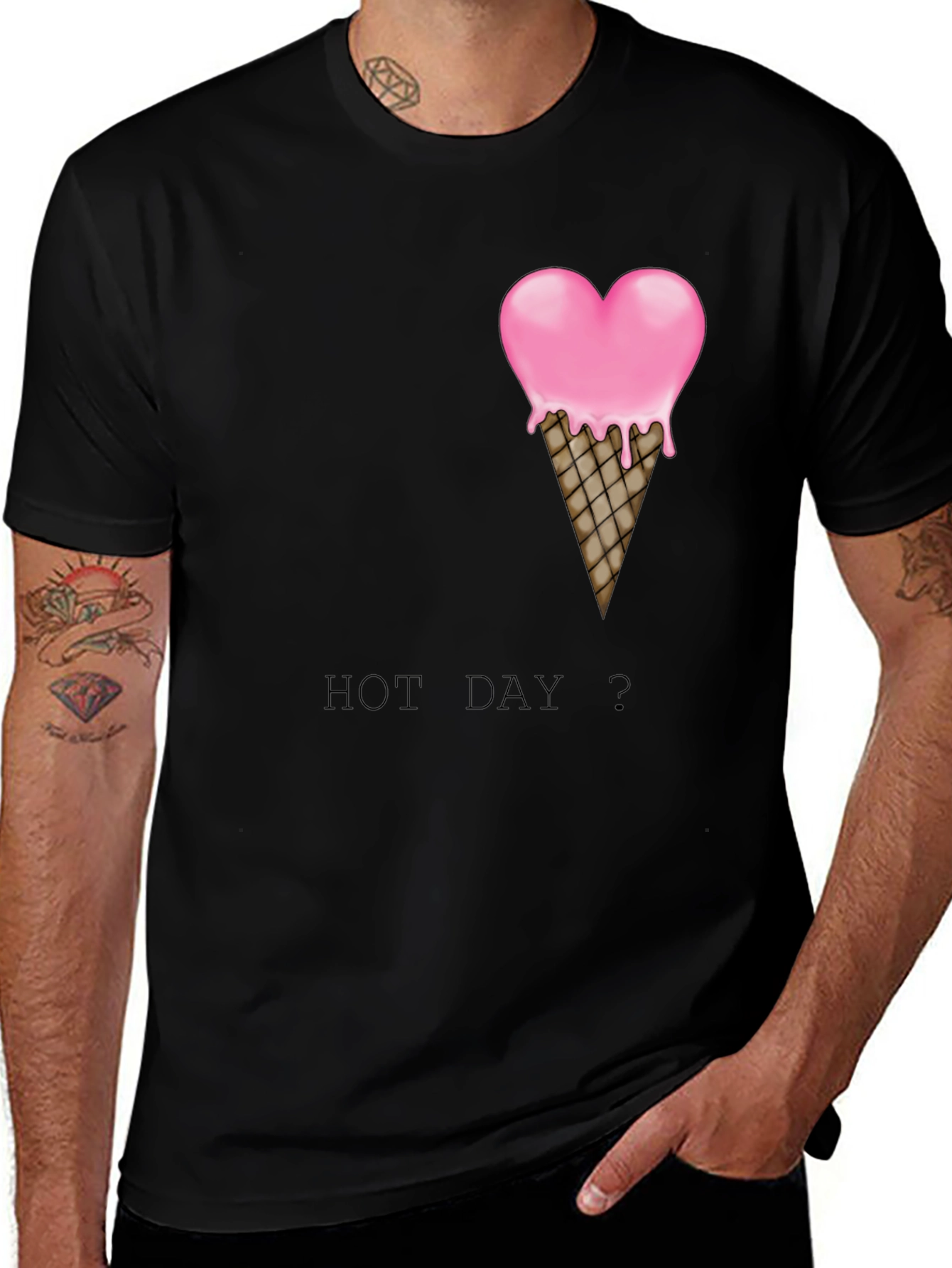 Heart Ice Cream Cone Graphic Black T-Shirt