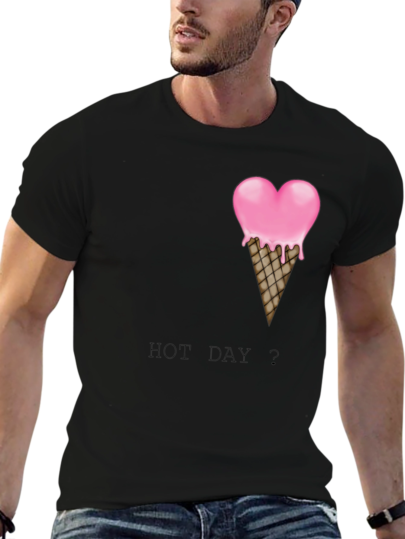 Heart Ice Cream Cone Graphic Black T-Shirt