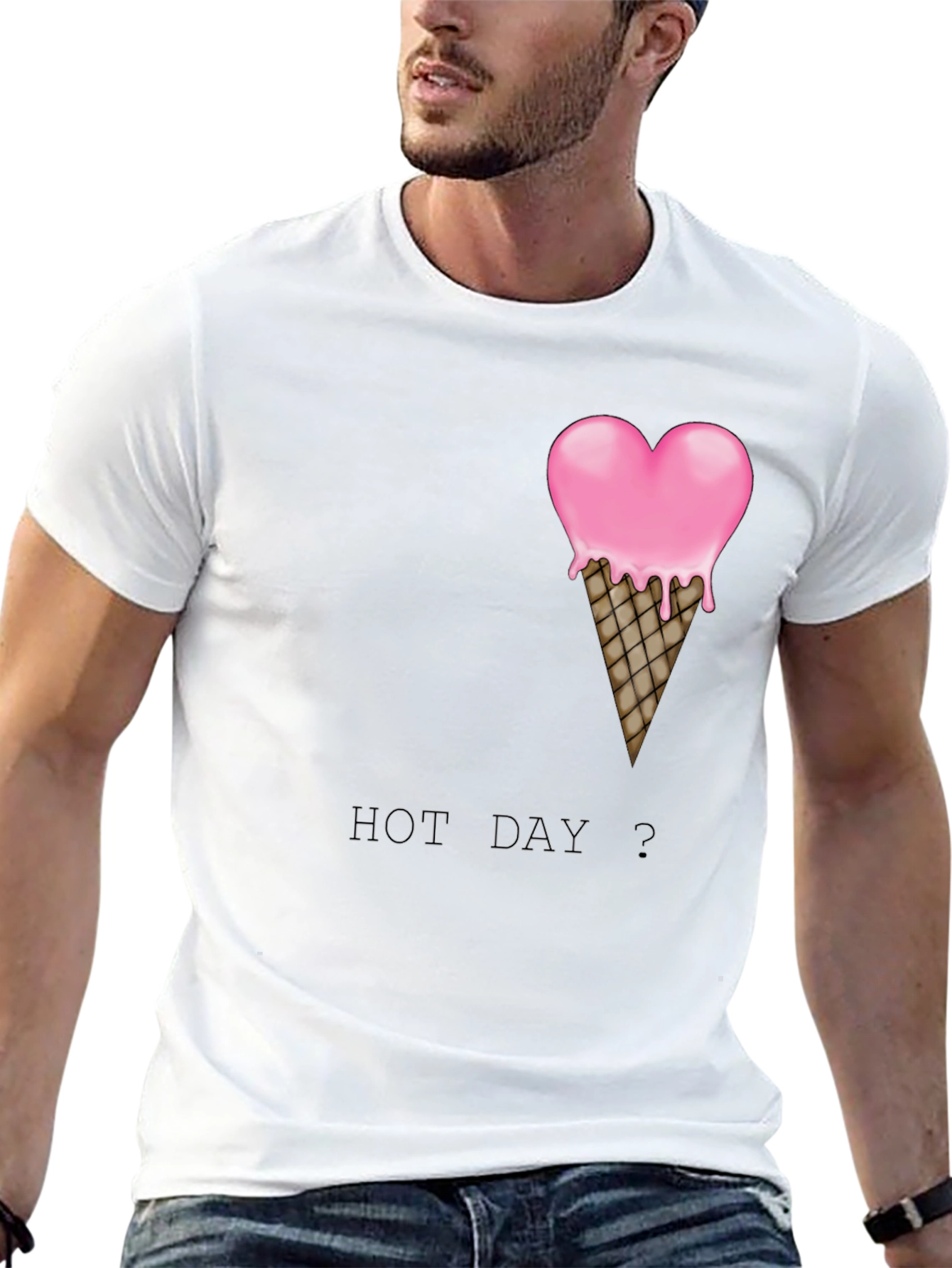 Heart Ice Cream Cone Graphic Black T-Shirt