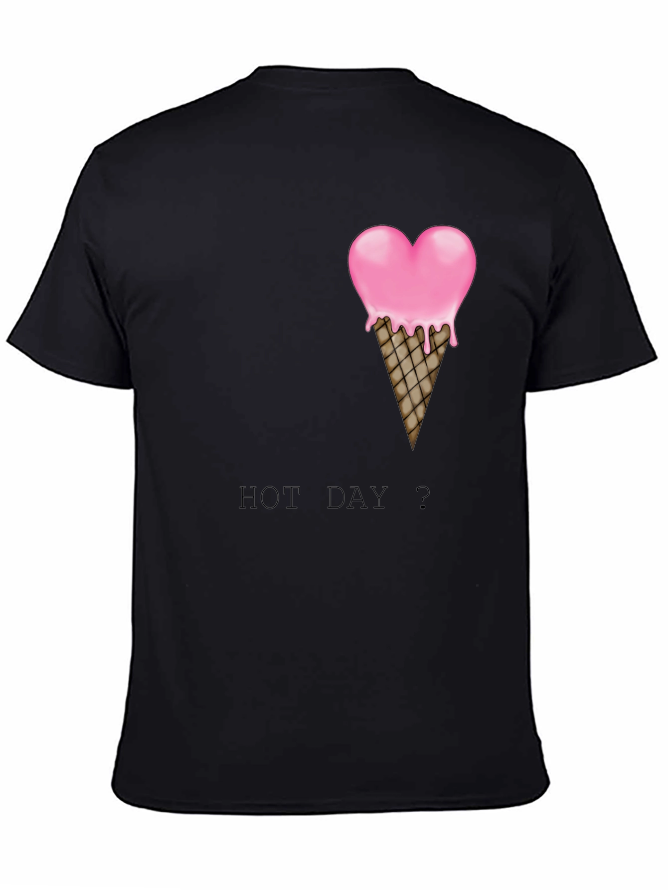 Heart Ice Cream Cone Graphic Black T-Shirt