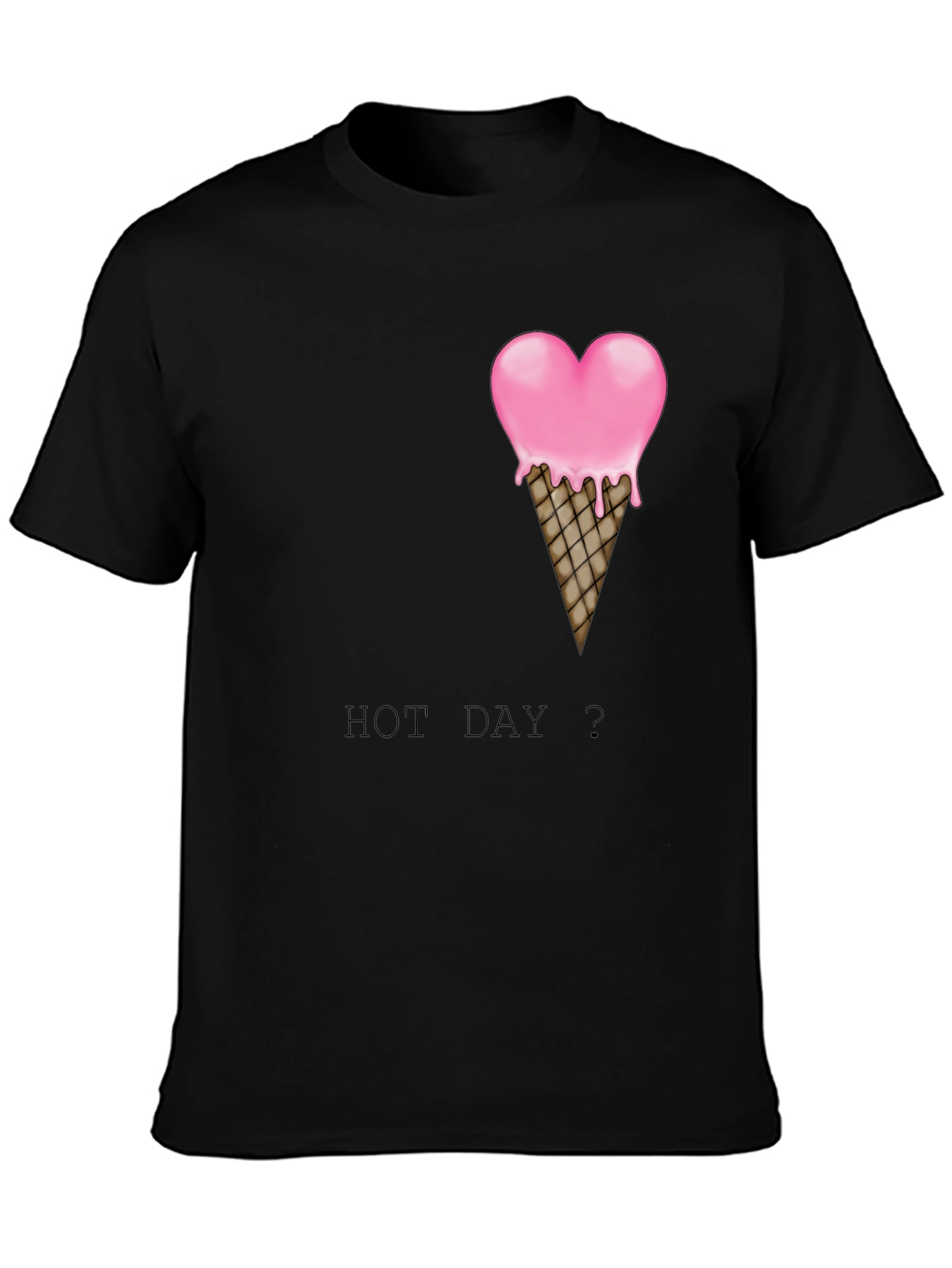 Heart Ice Cream Cone Graphic Black T-Shirt
