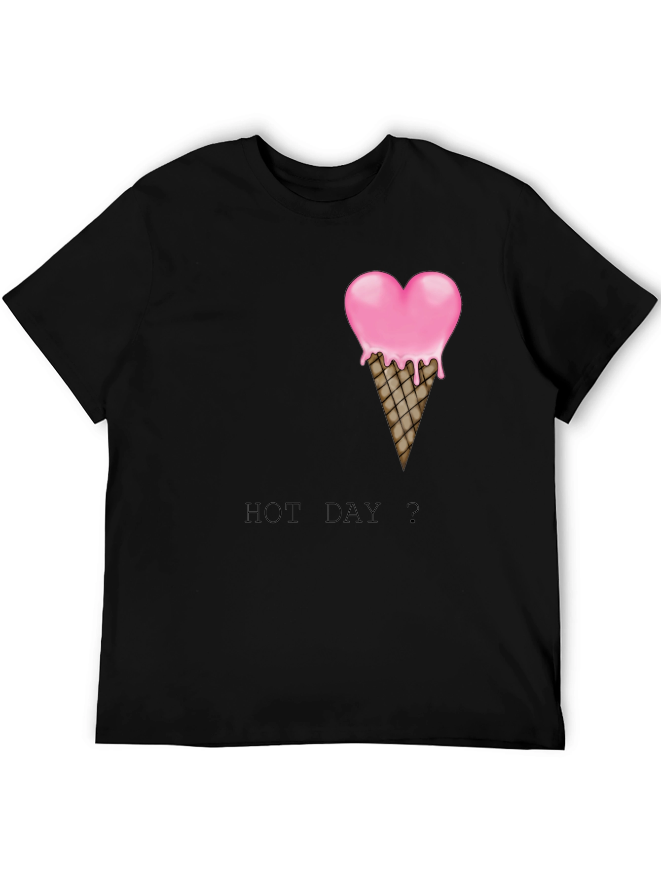 Heart Ice Cream Cone Graphic Black T-Shirt