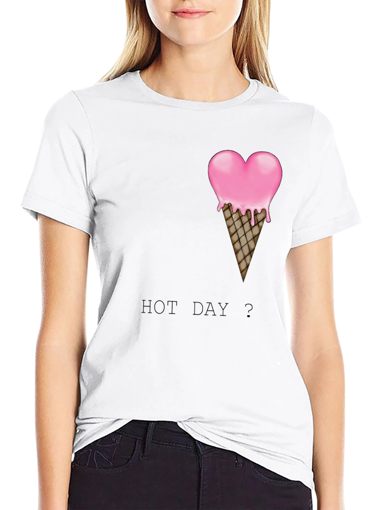 Heart Ice Cream Cone Graphic Black T-Shirt