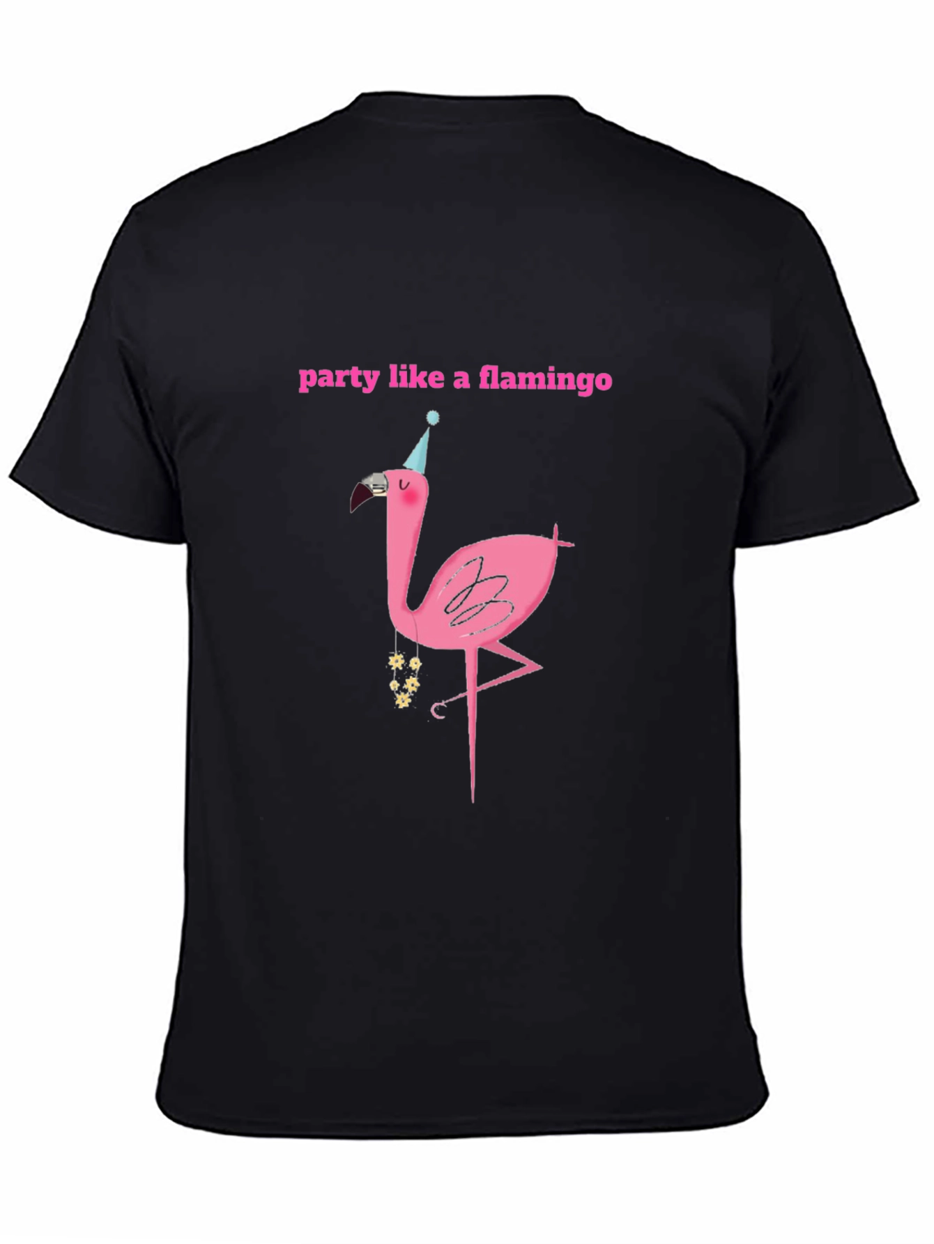 Party Flamingo Graphic Tee - Black Cotton T-Shirt