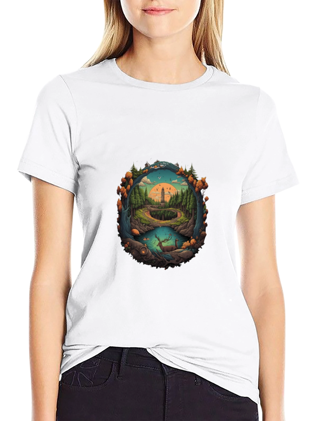 Nature Scene Graphic Tee - Black