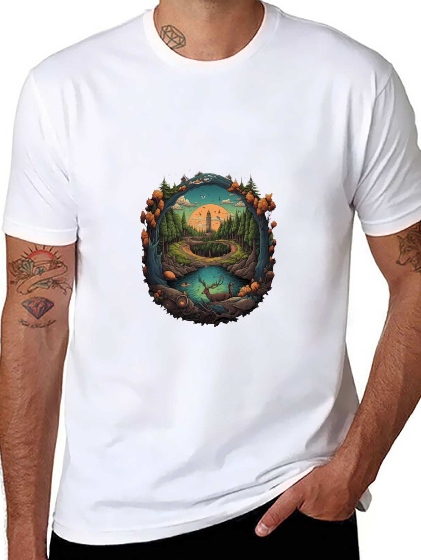 Nature Scene Graphic Tee - Black