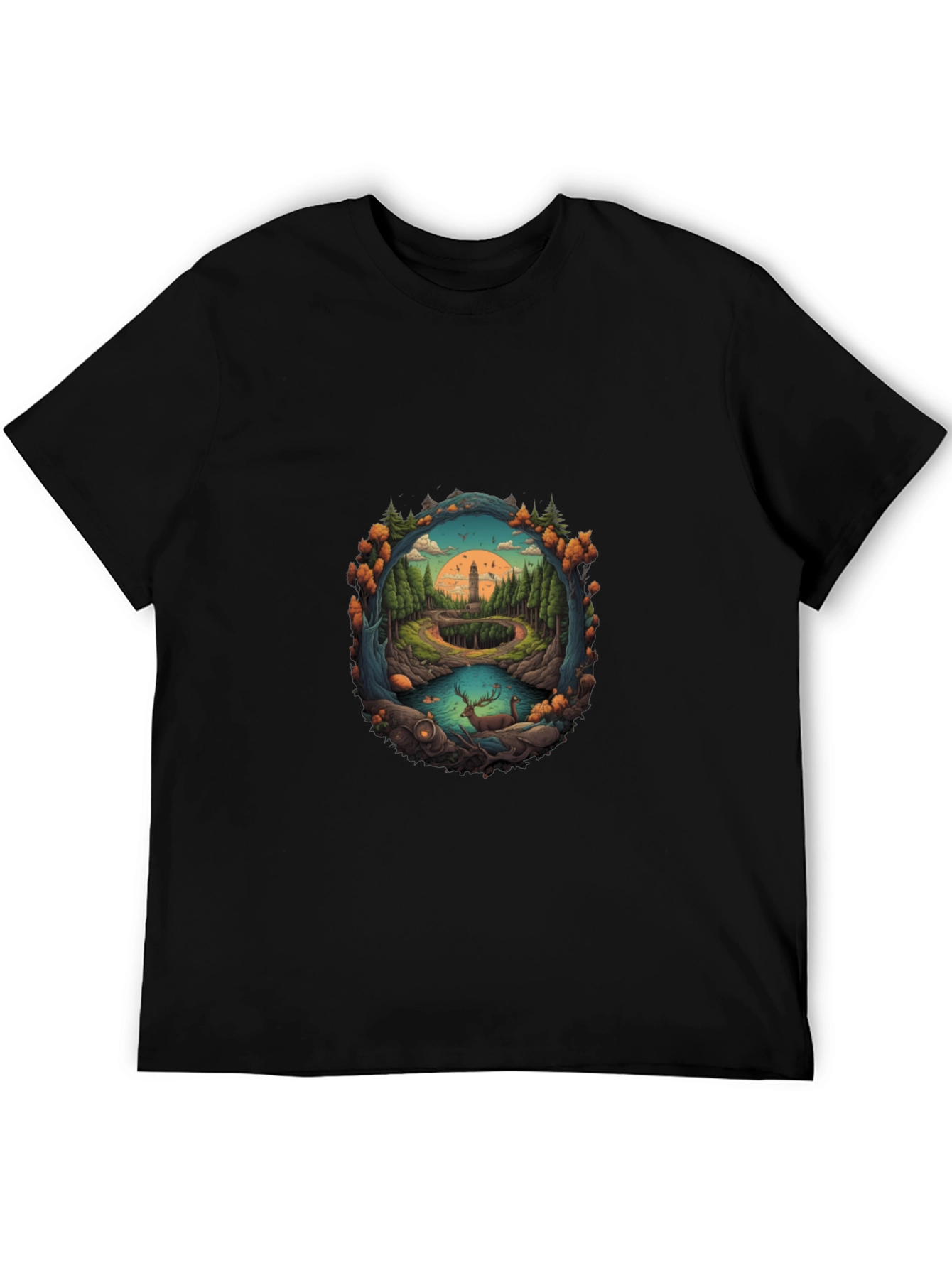 Nature Scene Graphic Tee - Black