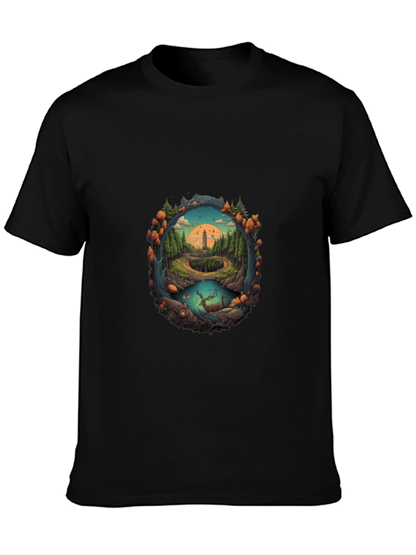 Nature Scene Graphic Tee - Black