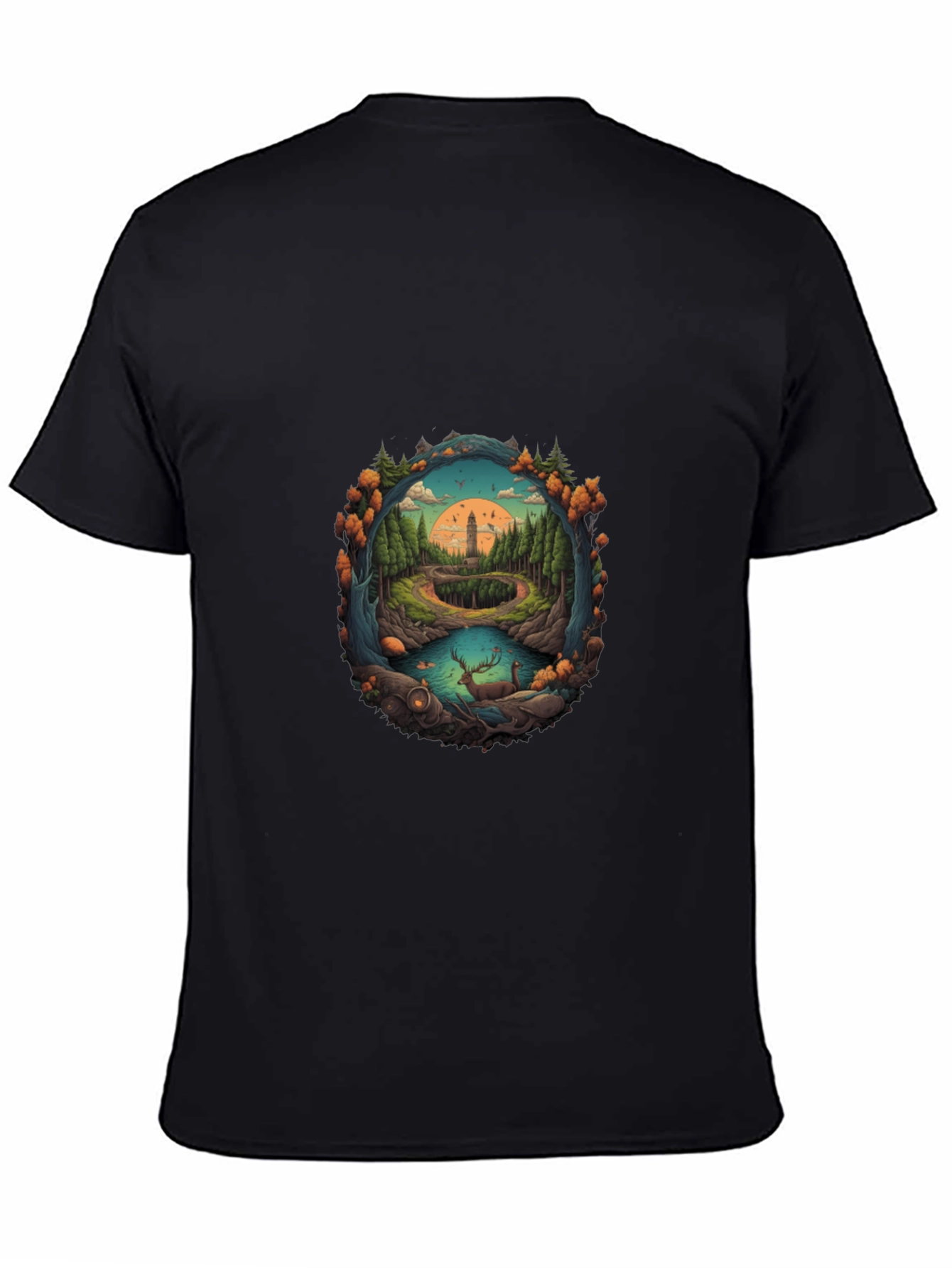 Nature Scene Graphic Tee - Black