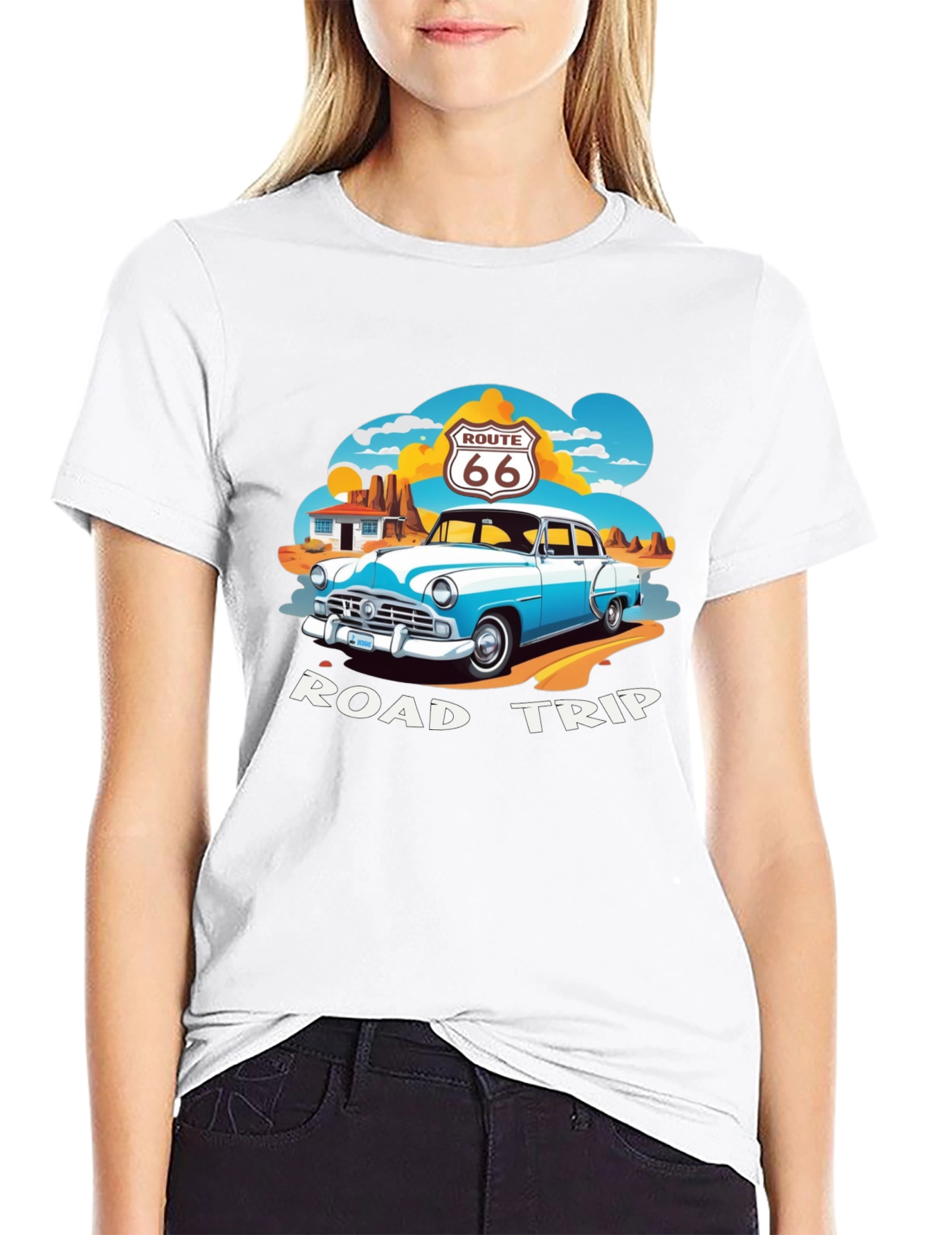 Route 66 Road Trip Black Graphic Tee