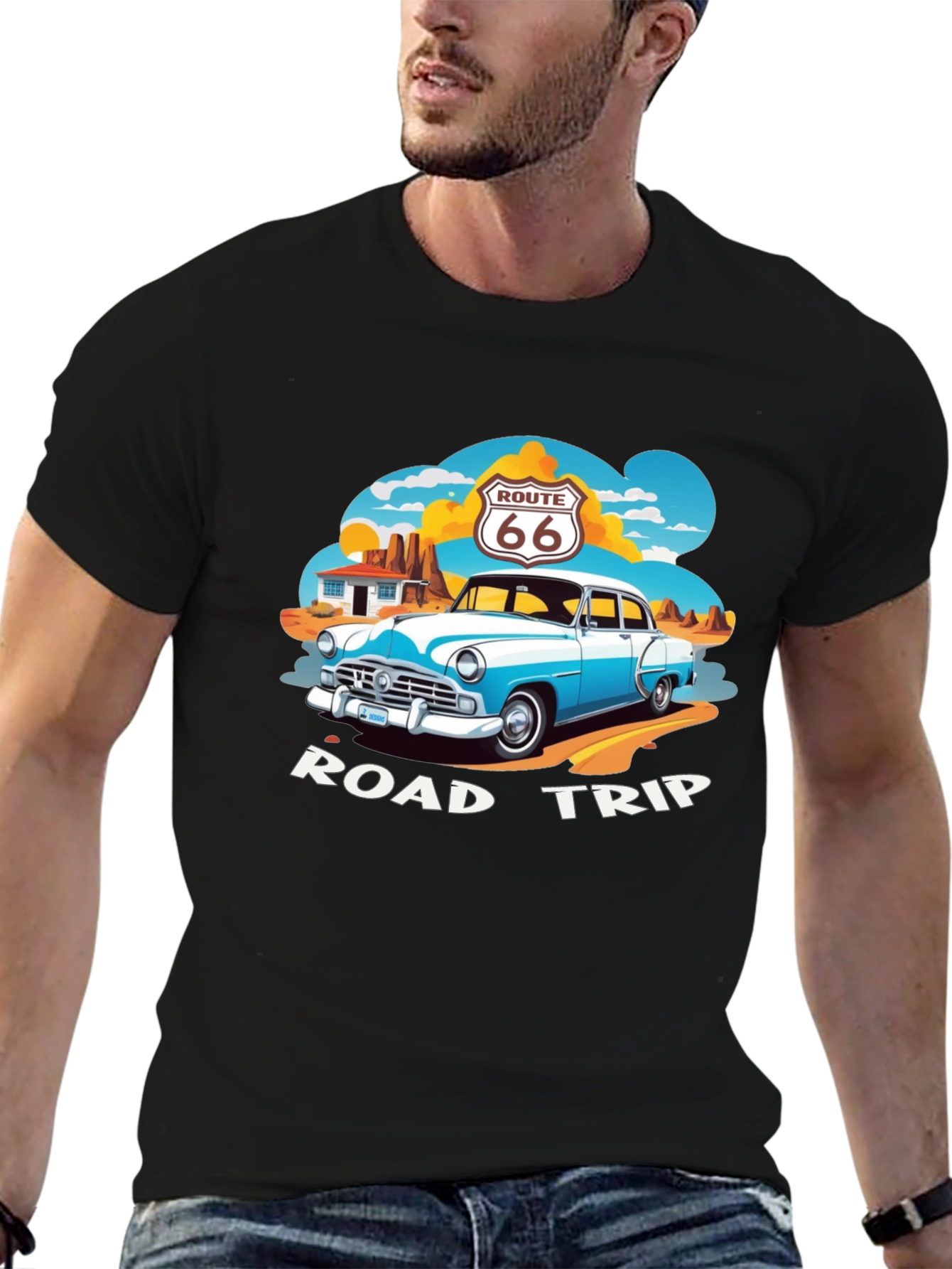 Route 66 Road Trip Black Graphic Tee